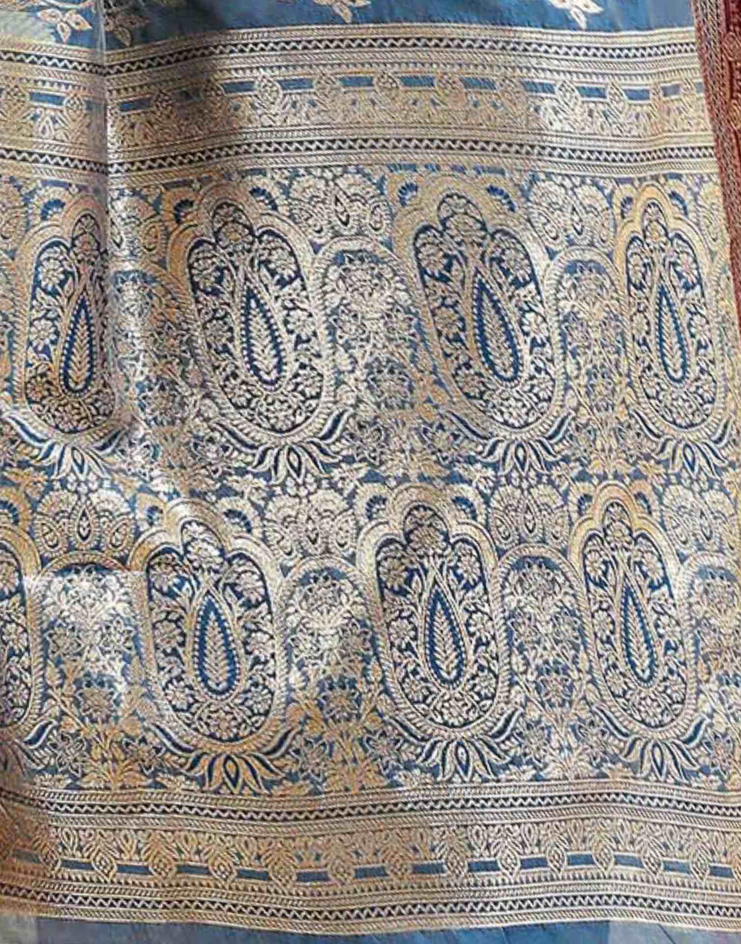 Teal Blue Silk Woven Banarasi Saree