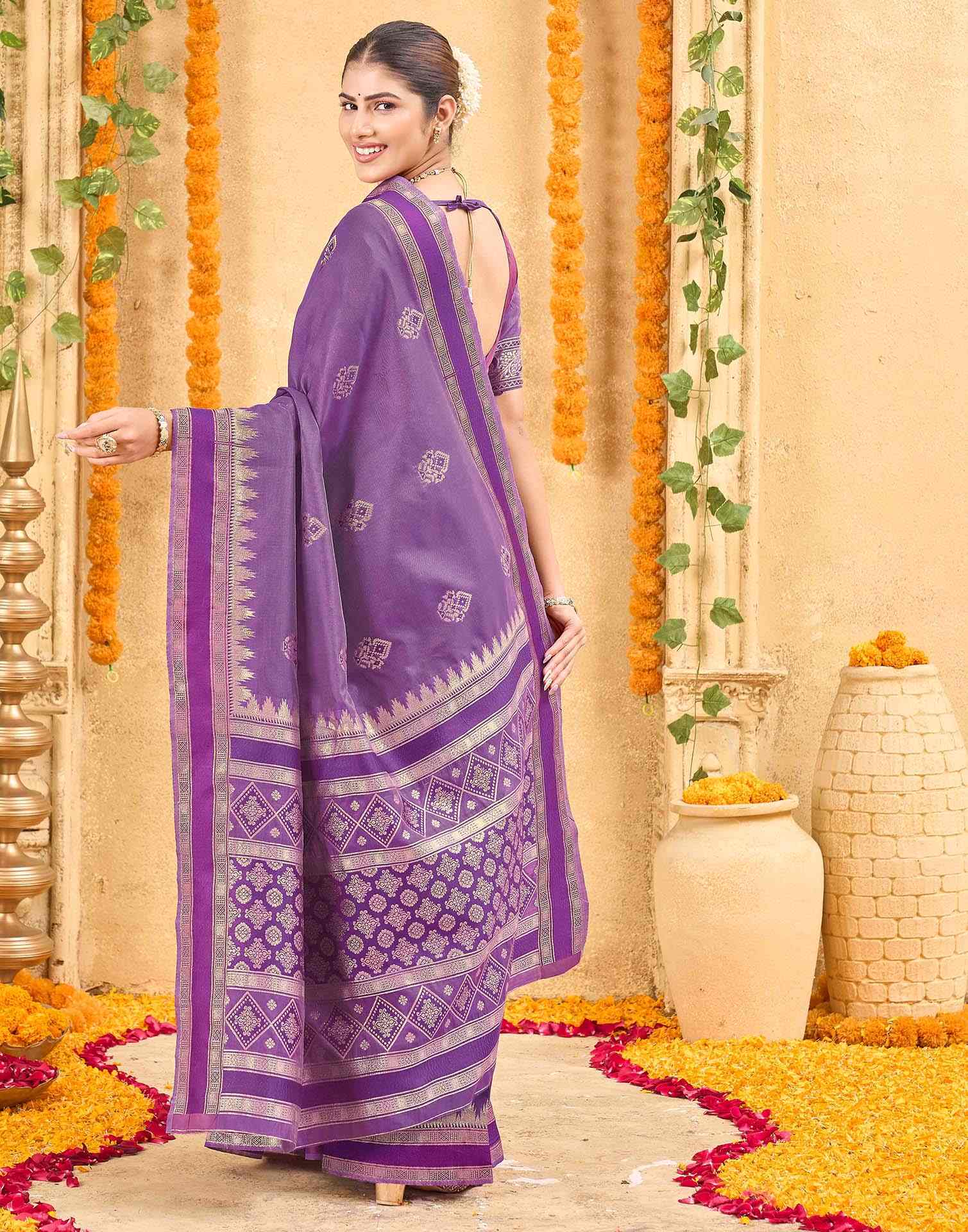 Purple Silk Woven Banarasi Saree