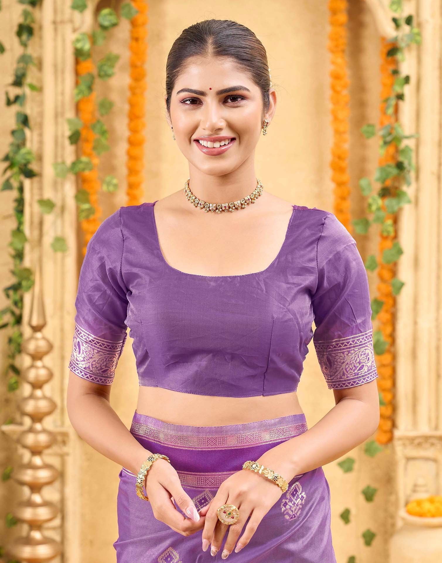 Purple Silk Woven Banarasi Saree