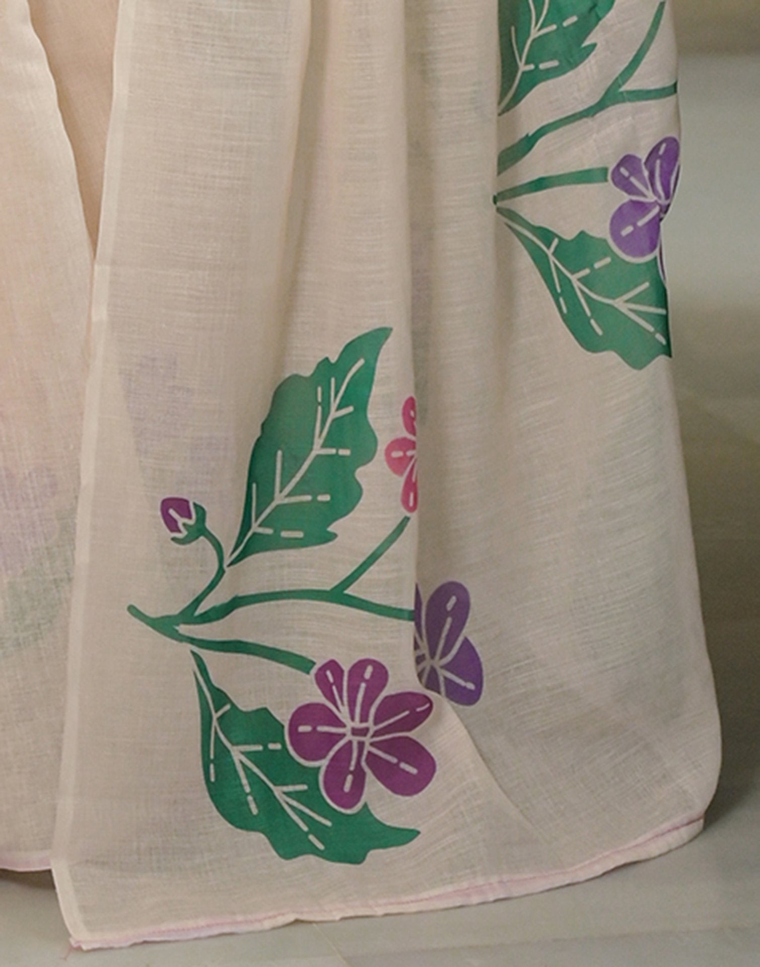 Beige Linen Floral Printed Saree