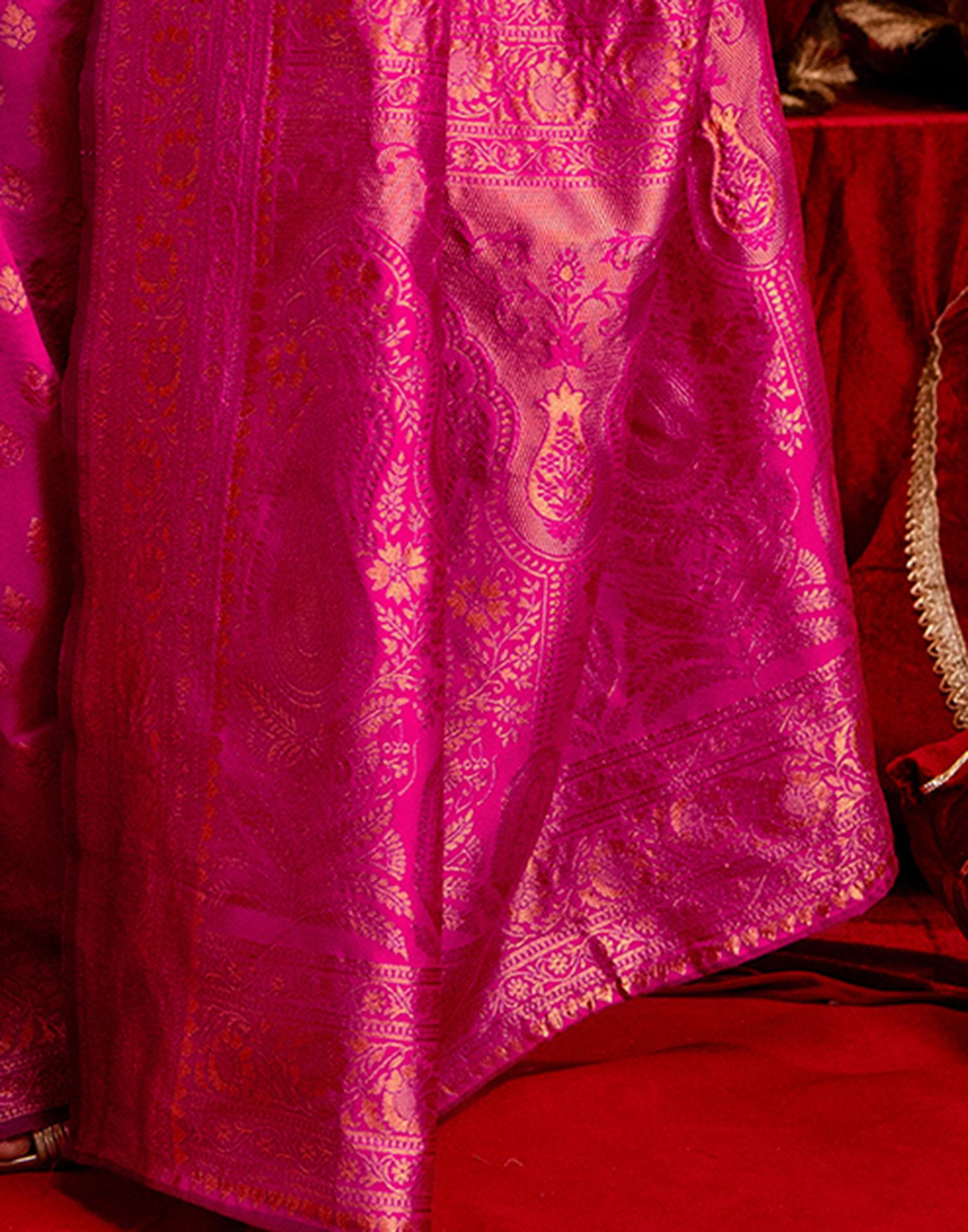 Dark Pink Silk Woven Banarasi Saree