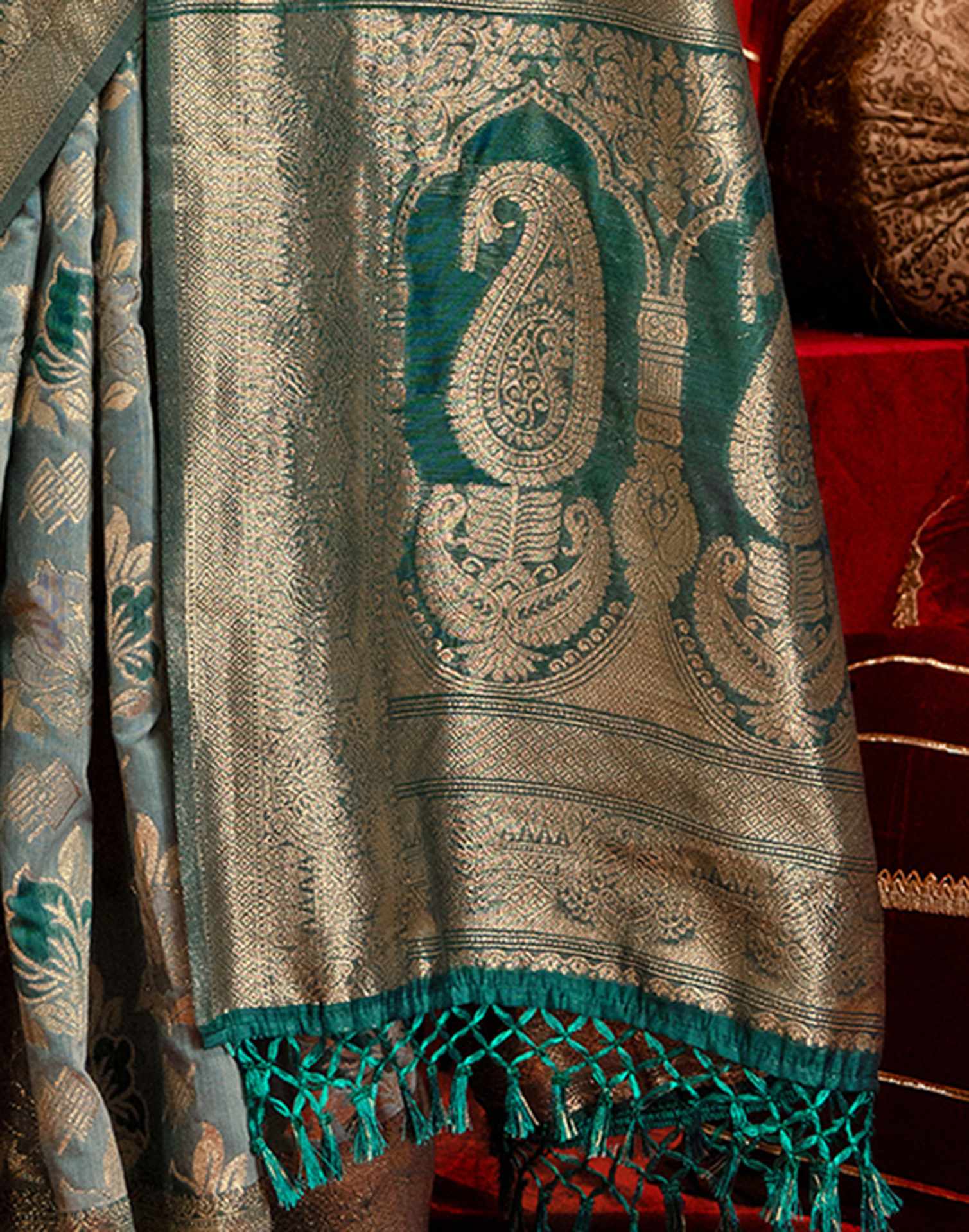 Light Blue Chanderi Cotton Woven Banarasi Saree