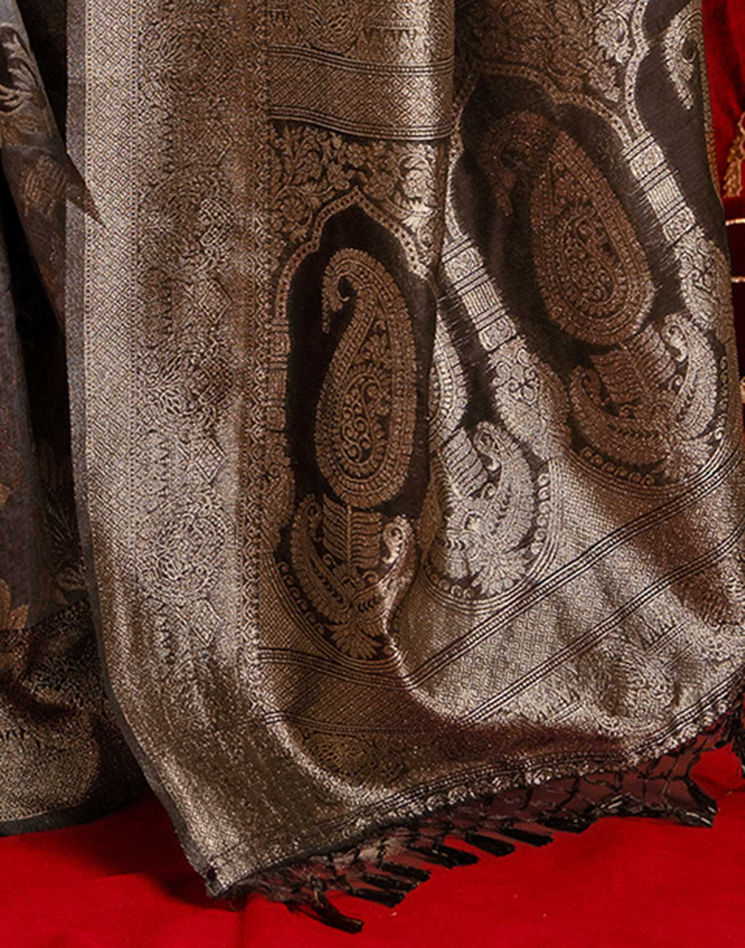 Grey Chanderi Cotton Woven Banarasi Saree
