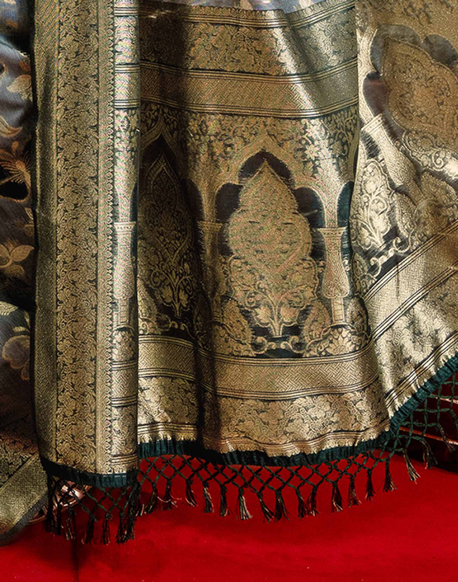 Dusty Blue Chanderi Cotton Woven Banarasi Saree