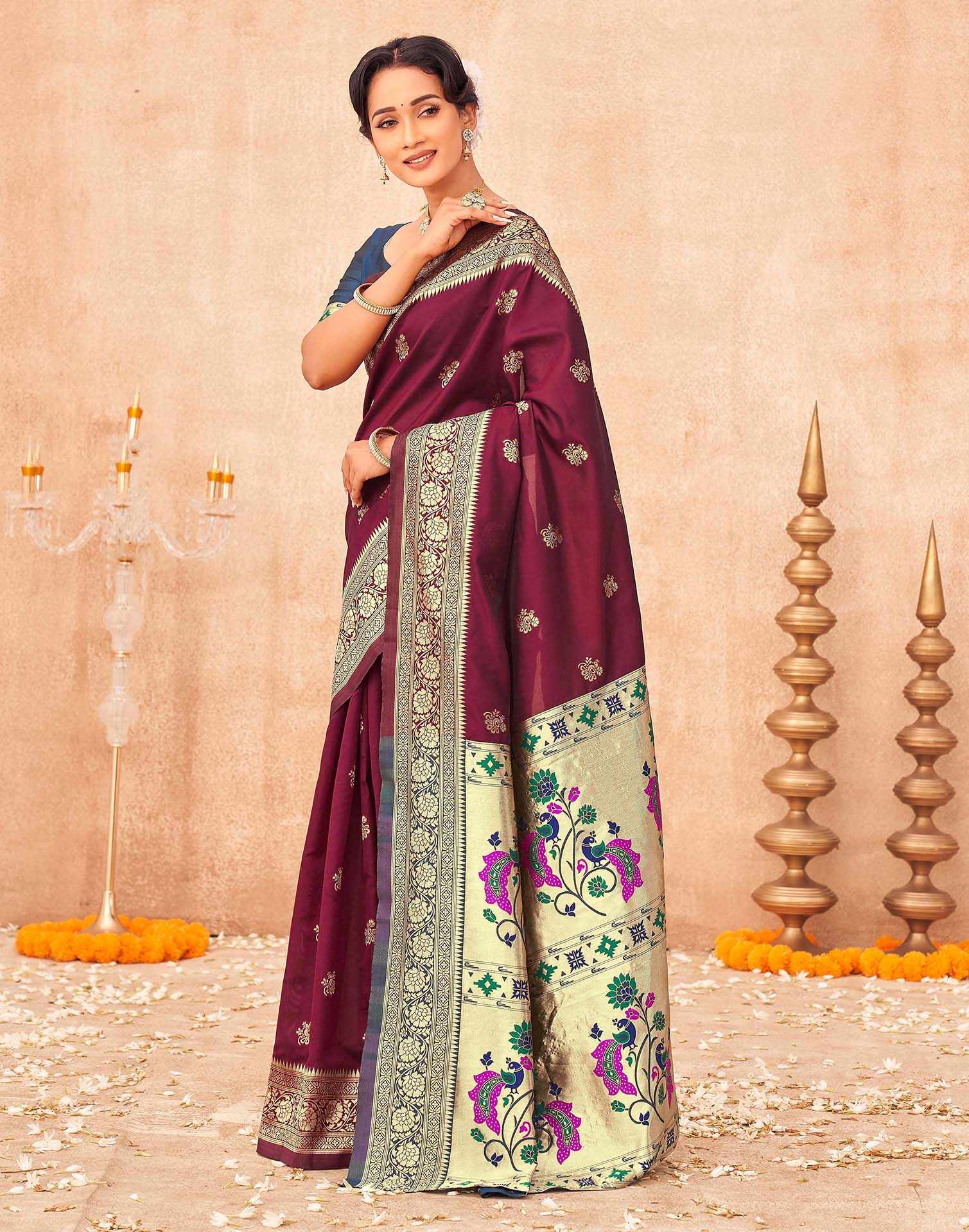 Maroon Silk Woven Paithani Saree