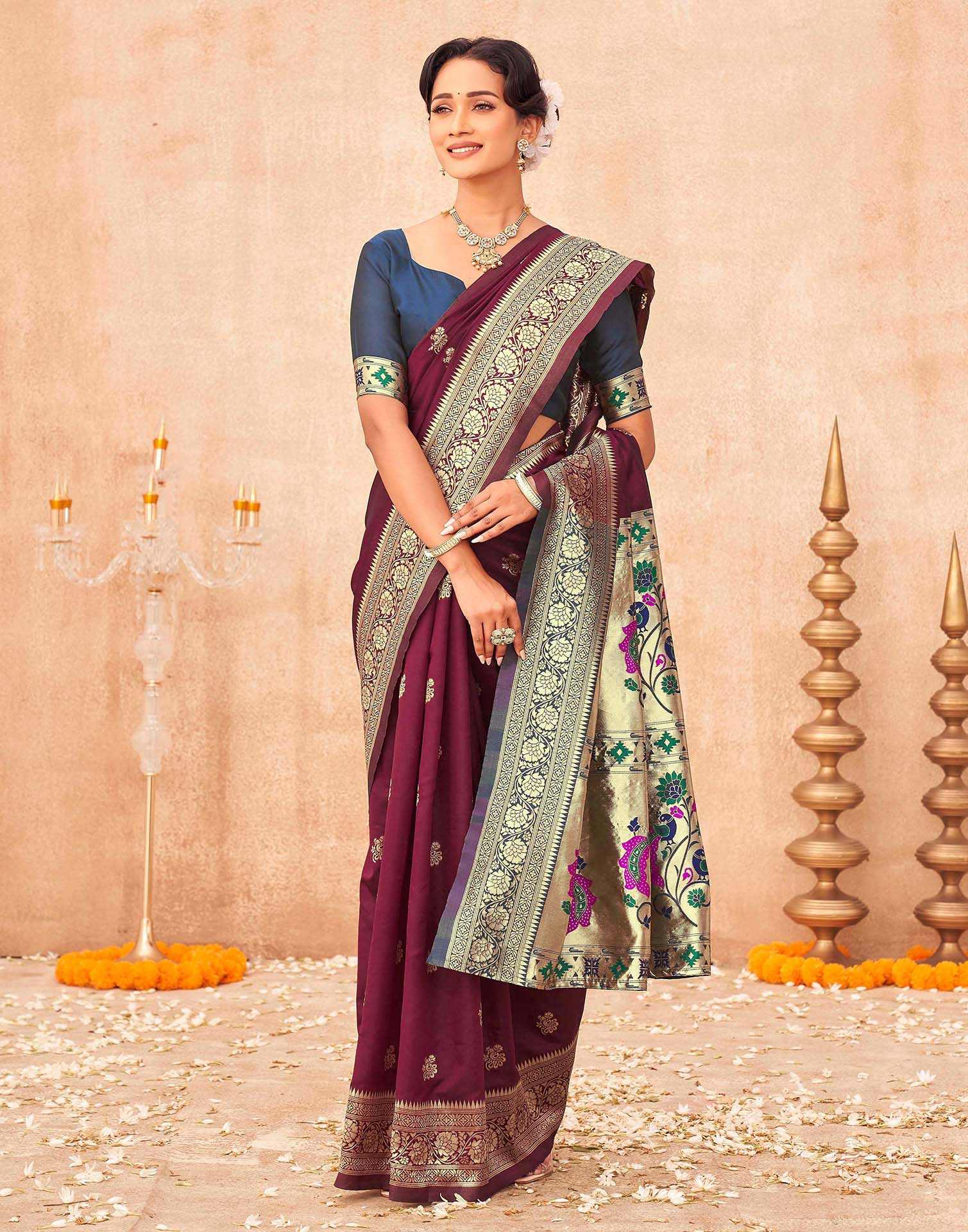 Maroon Silk Woven Paithani Saree