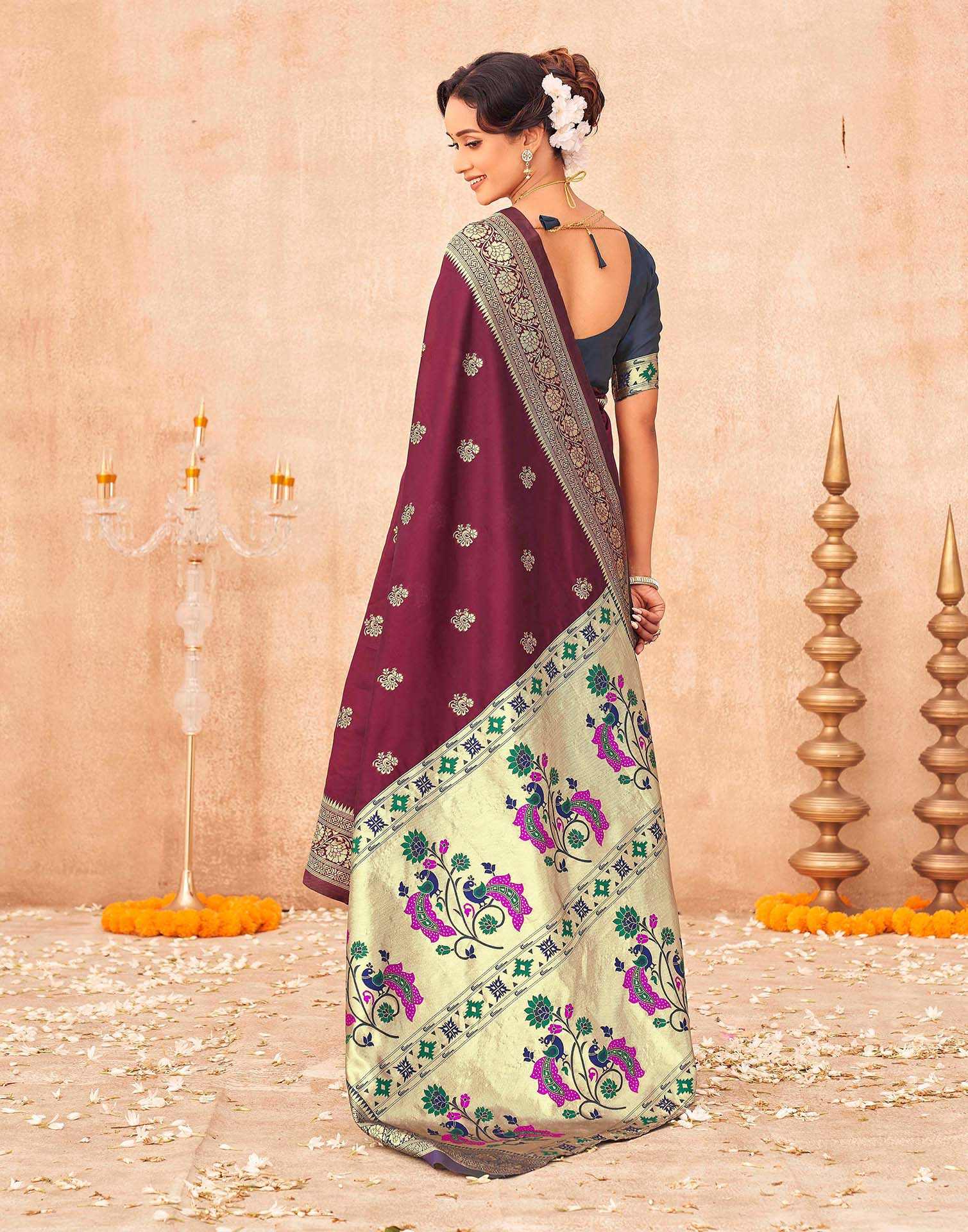Maroon Silk Woven Paithani Saree