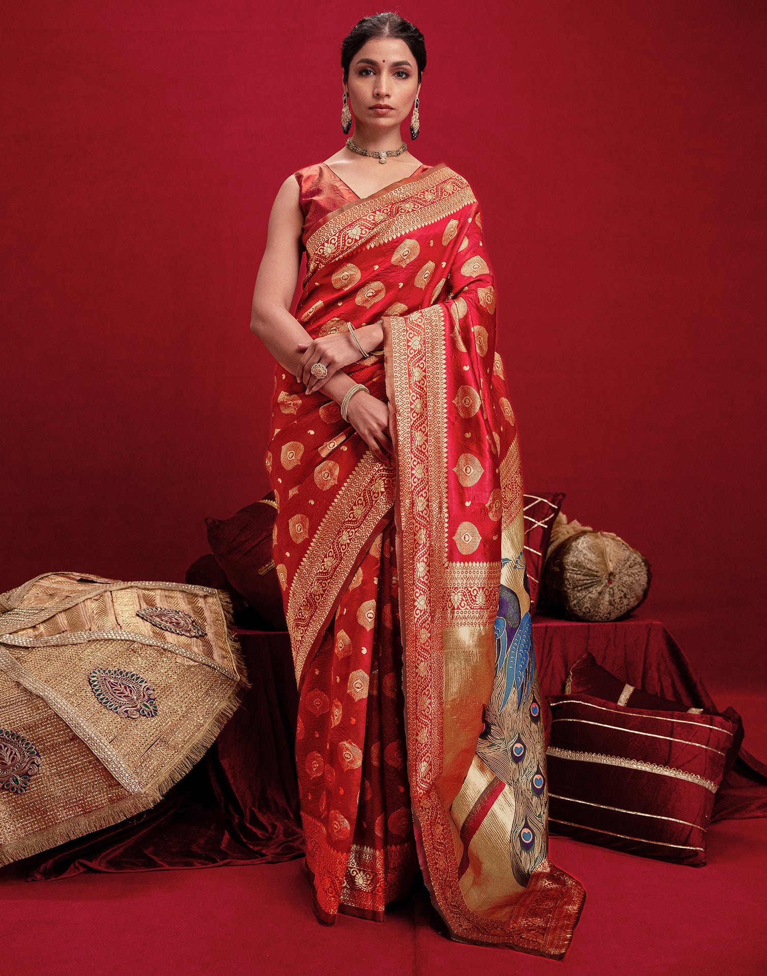 Red Silk Woven Banarasi Saree