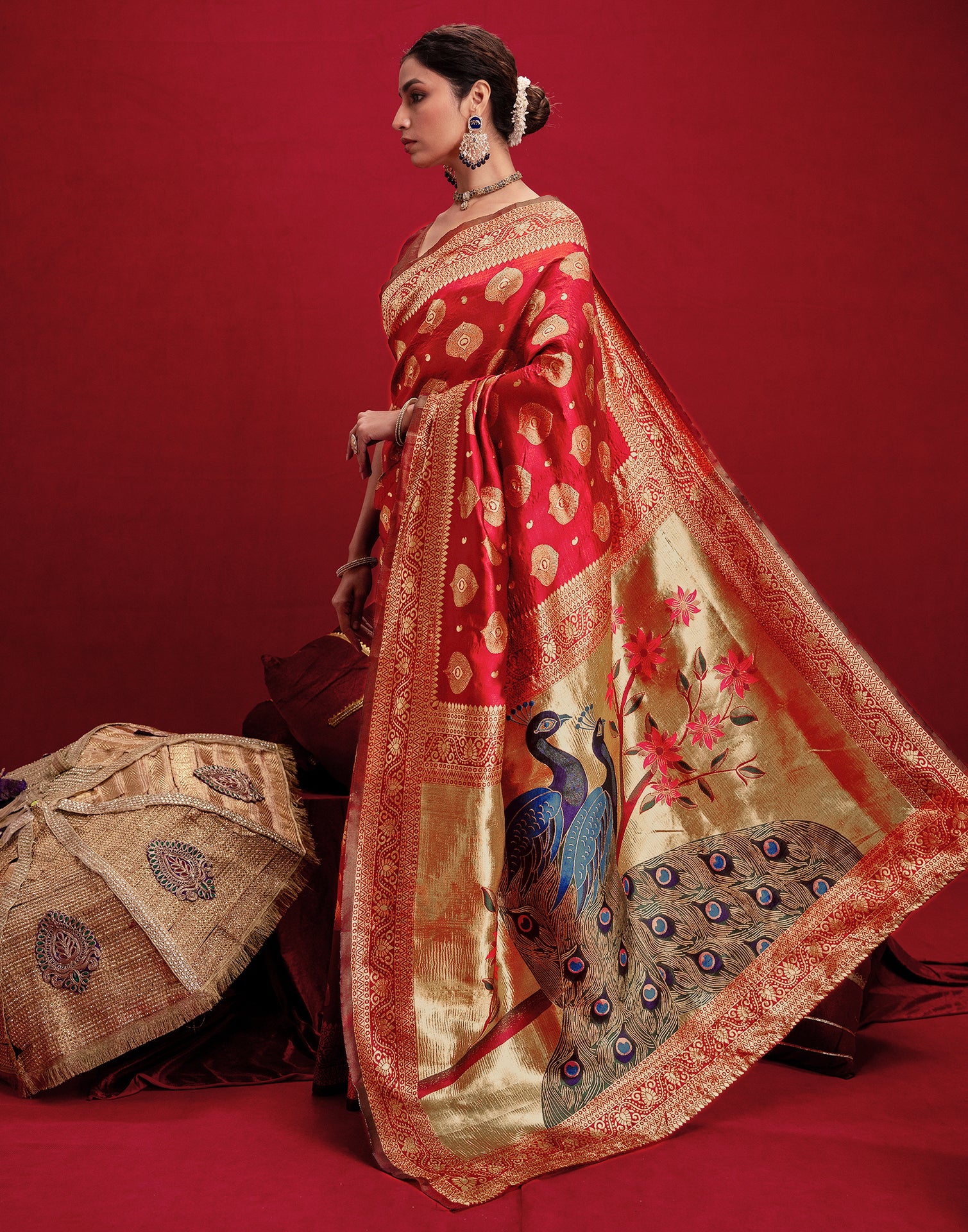 Red Silk Woven Banarasi Saree