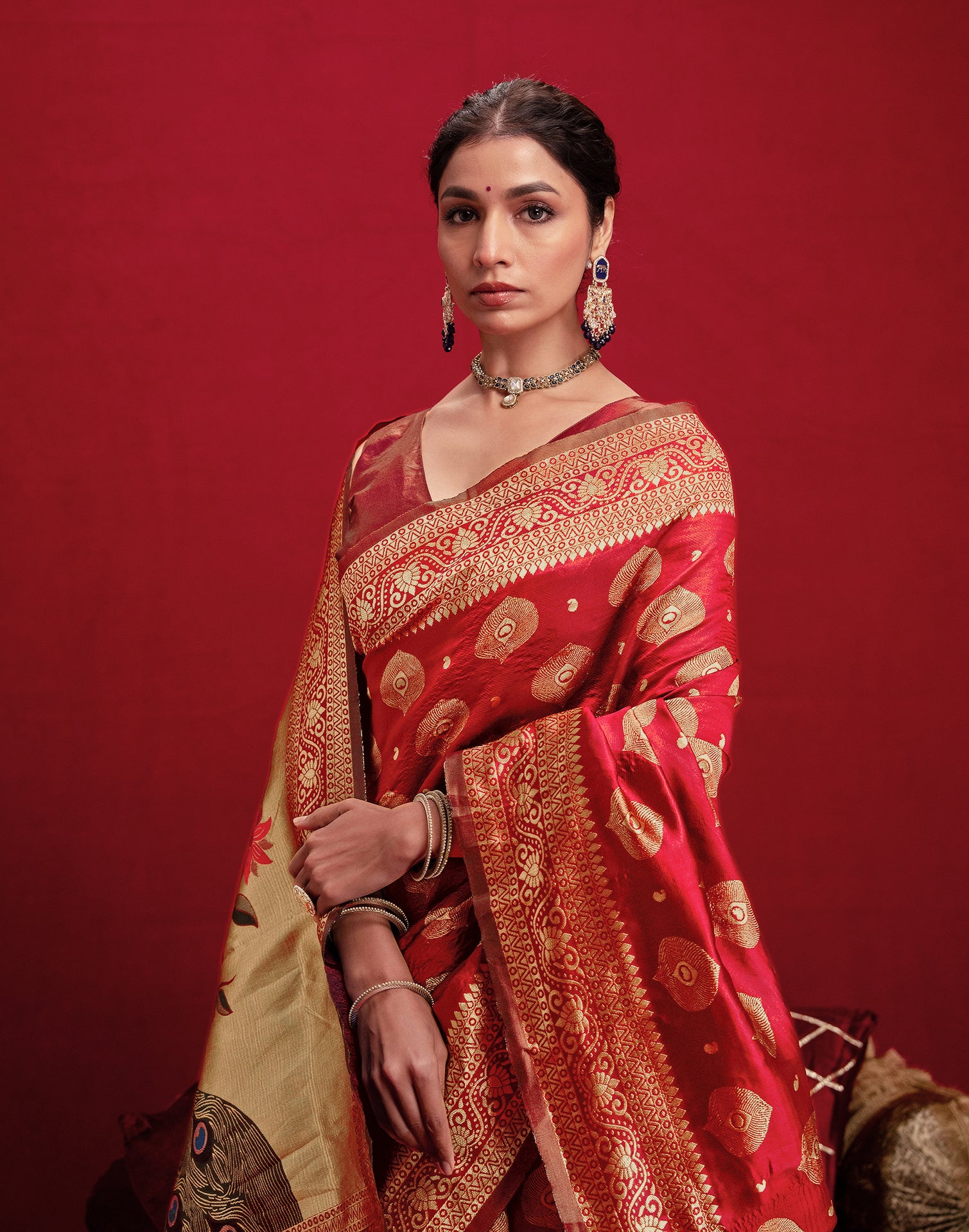 Red Silk Woven Banarasi Saree