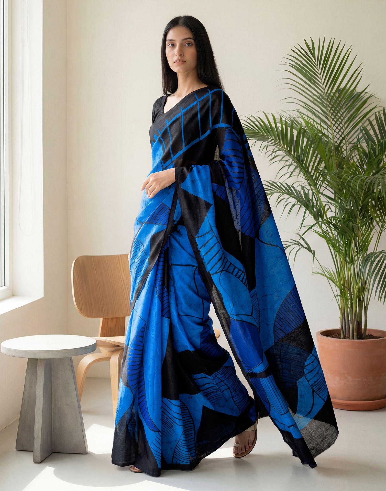 Blue Kota Silk Printed Saree
