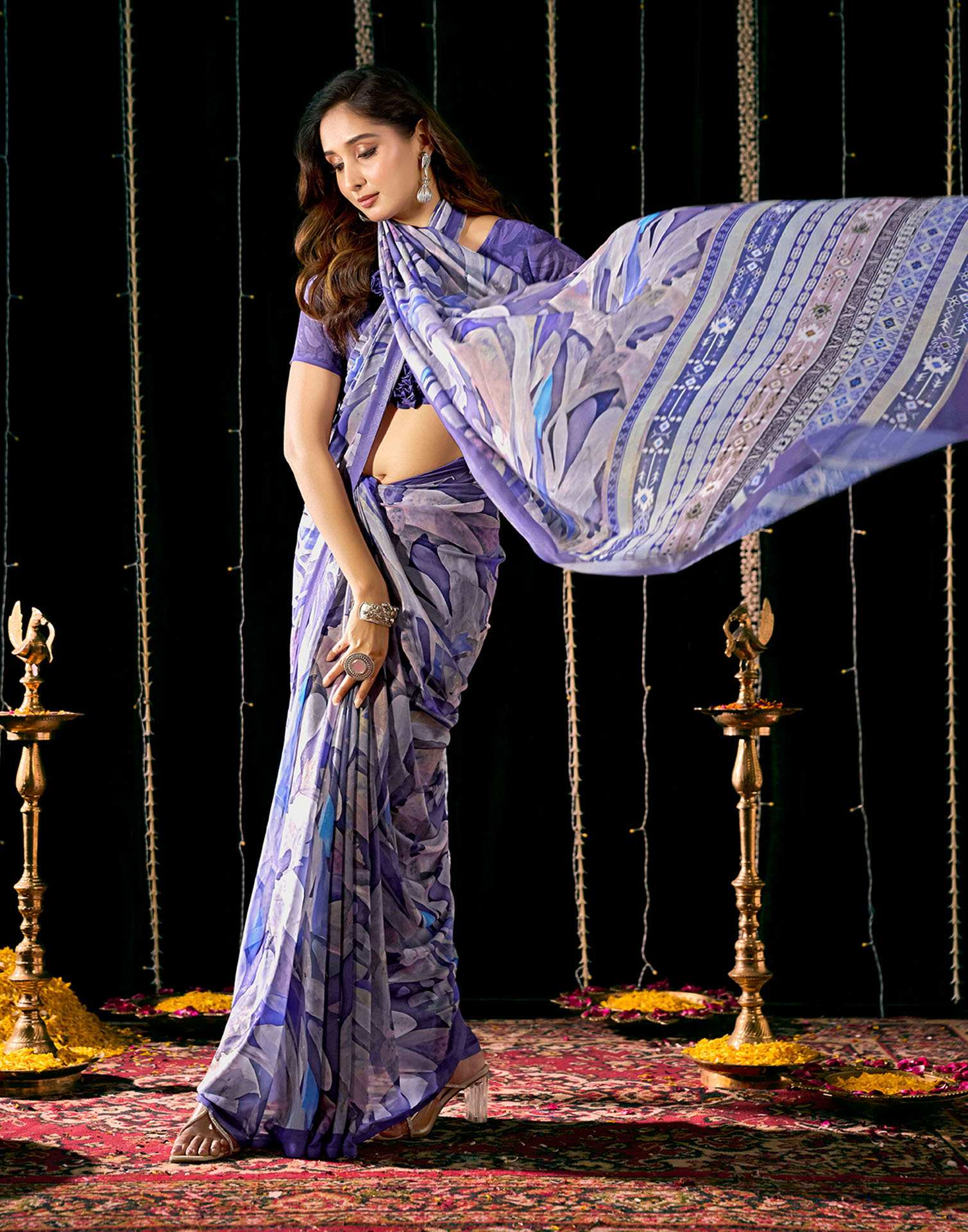 Lavender Georgette Printed Saree
