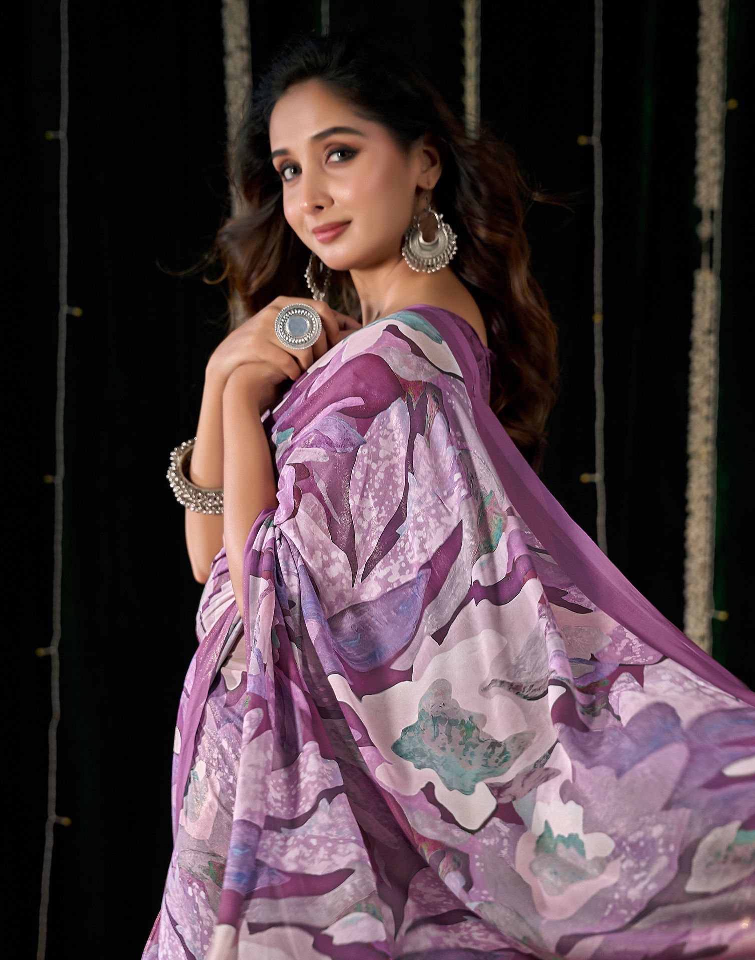 Dusty Mauve Georgette Printed Saree
