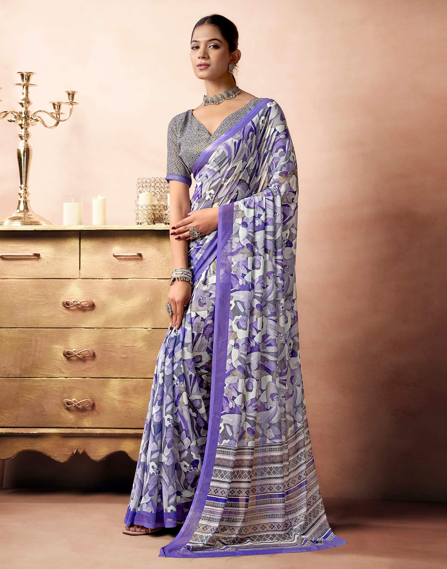 Lavender Georgette Printed Saree