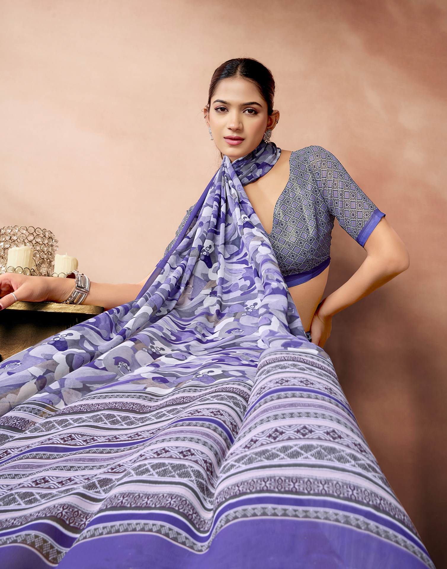 Lavender Georgette Printed Saree