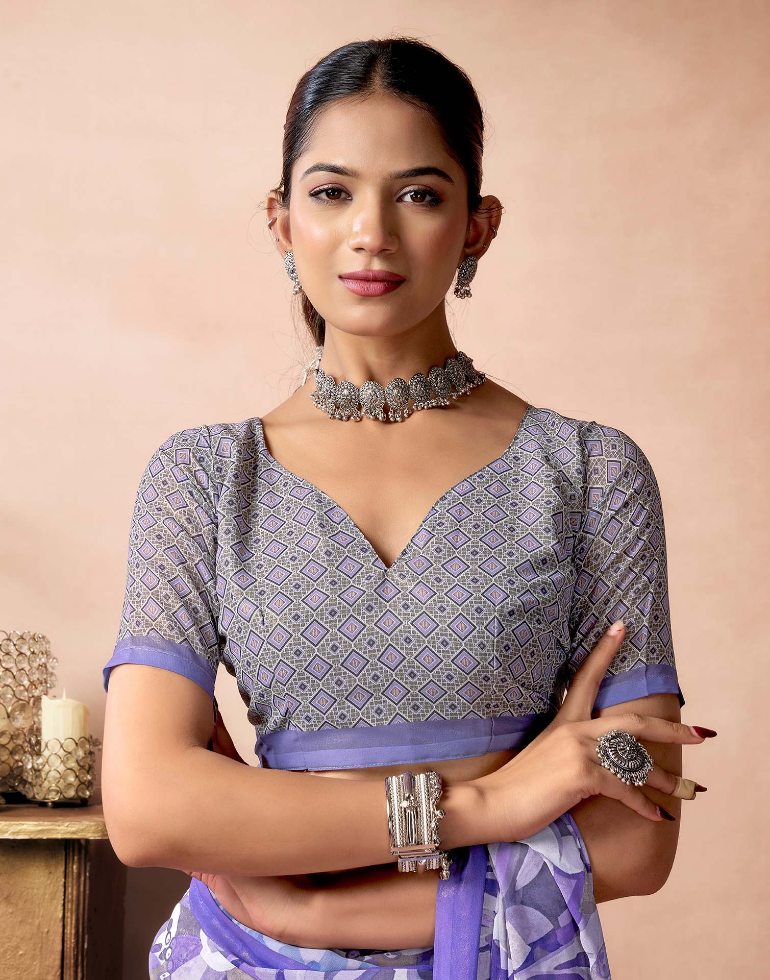 Lavender Georgette Printed Saree