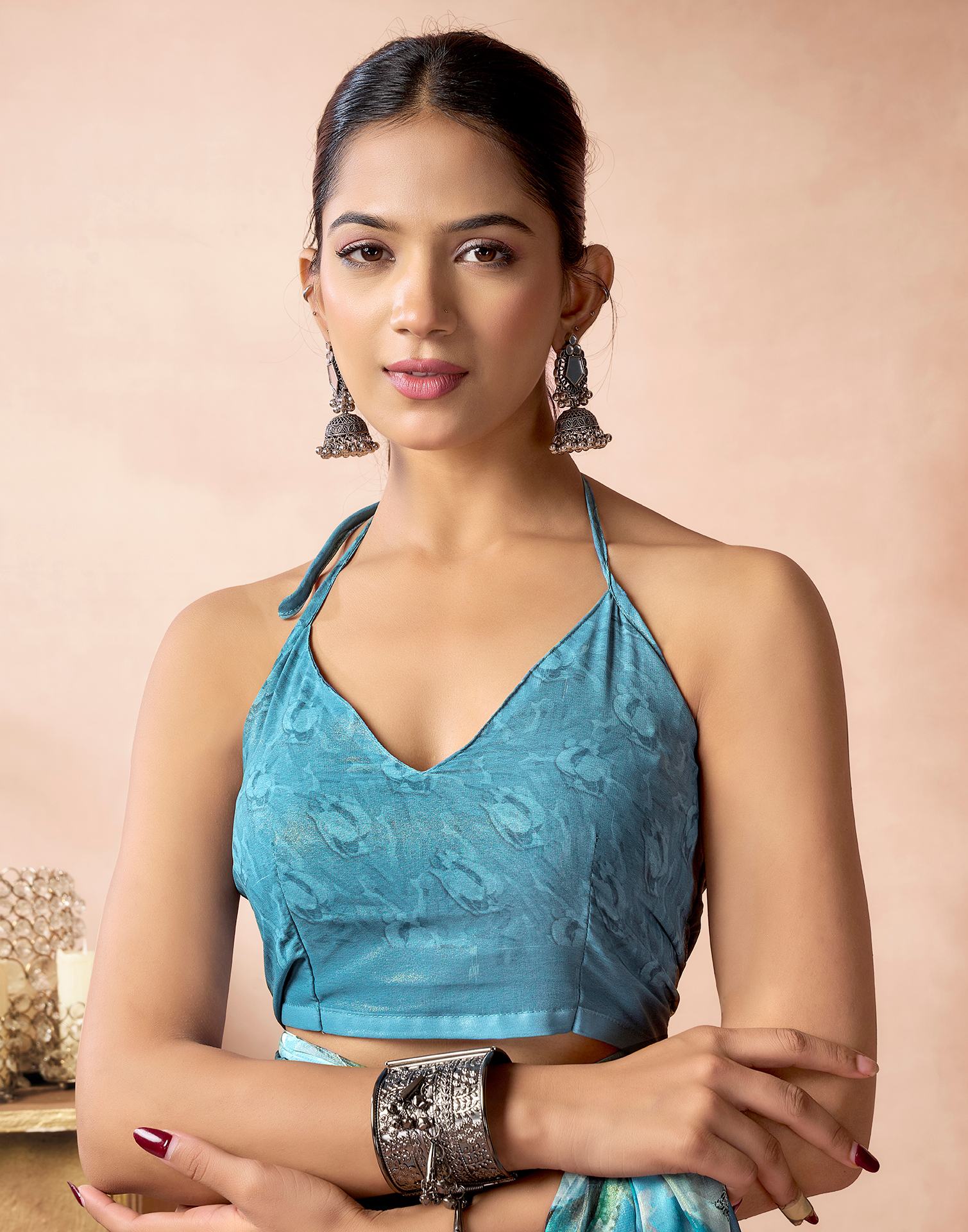 Dusty Blue Georgette Printed Saree