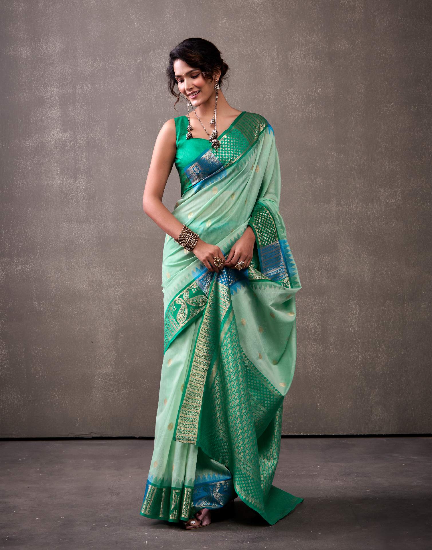 Mint Green Cotton Woven Banarasi Saree