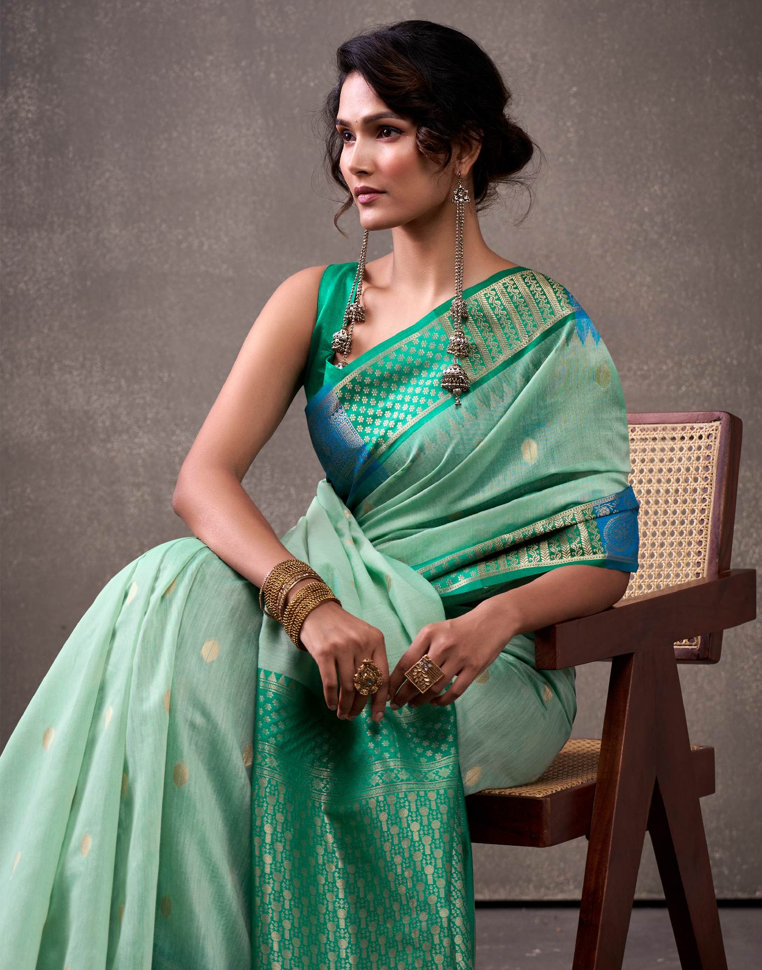 Mint Green Cotton Woven Banarasi Saree