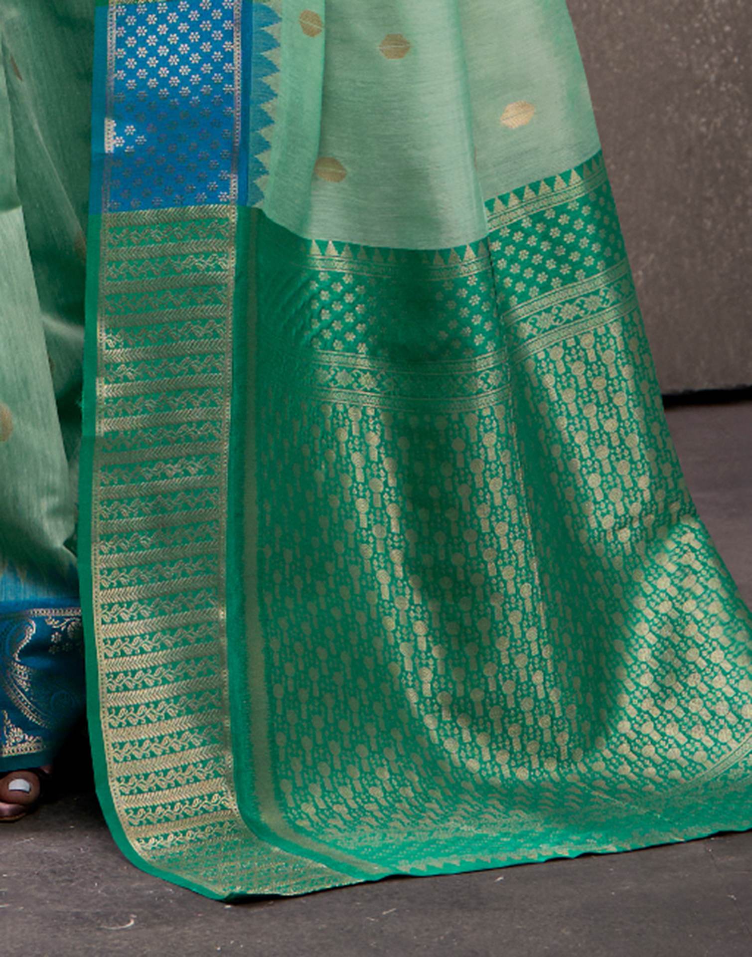 Mint Green Cotton Woven Banarasi Saree
