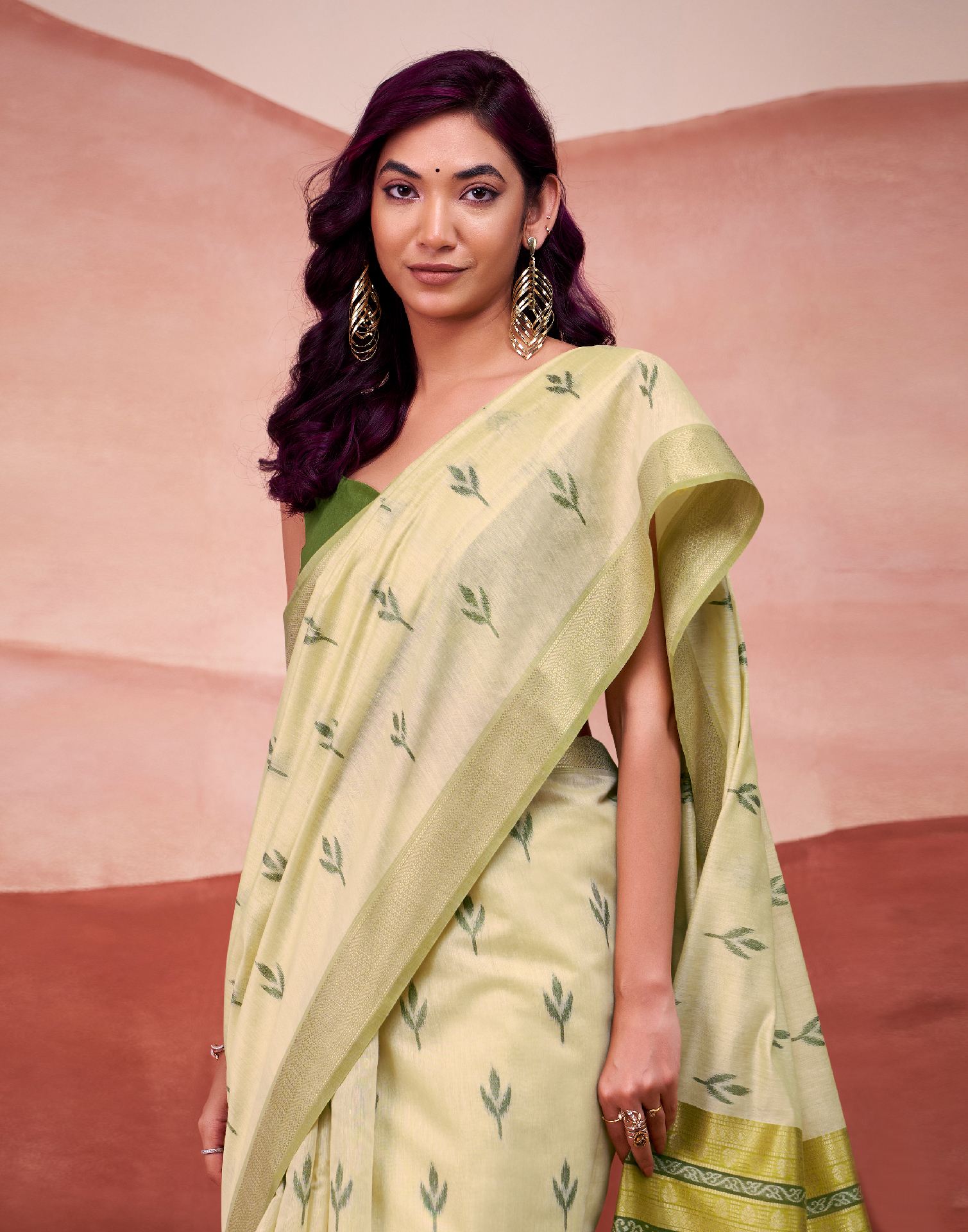 Light Pista Green Cotton Woven Printed Saree
