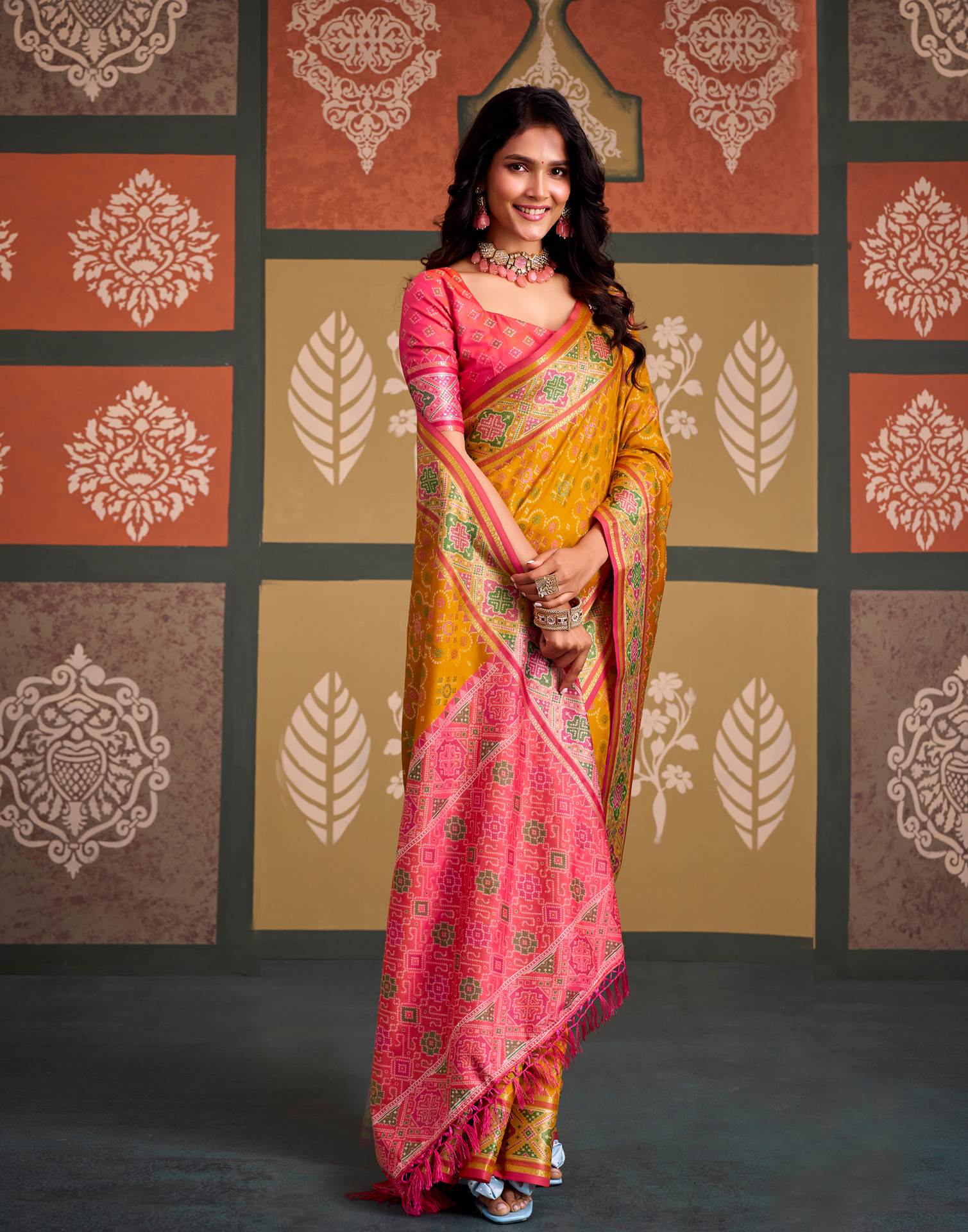 Mustard Yellow Silk Woven Patola Saree