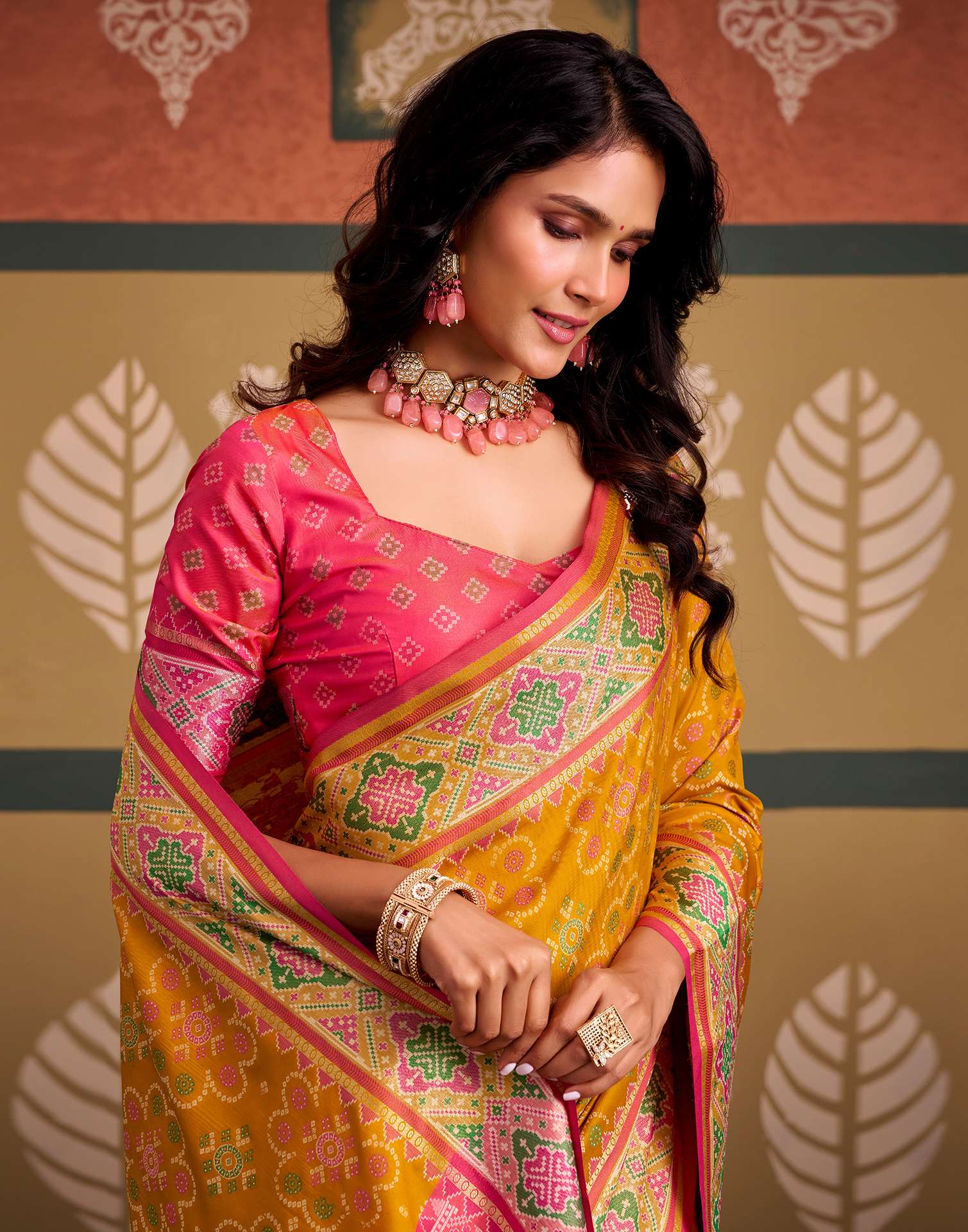 Mustard Yellow Silk Woven Patola Saree