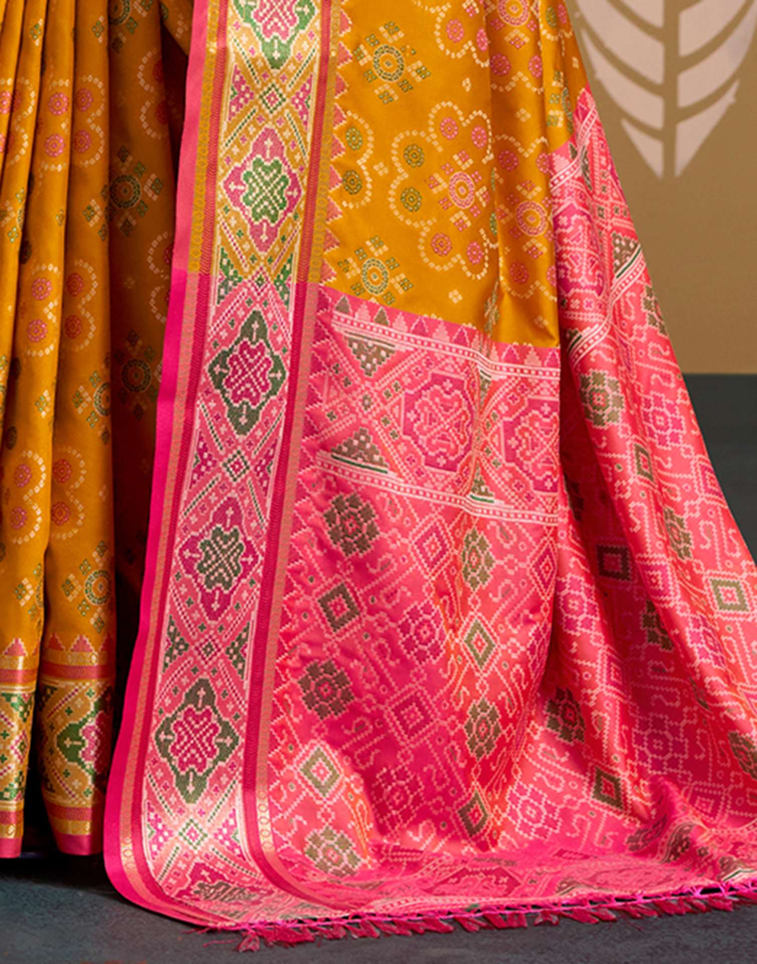 Mustard Yellow Silk Woven Patola Saree