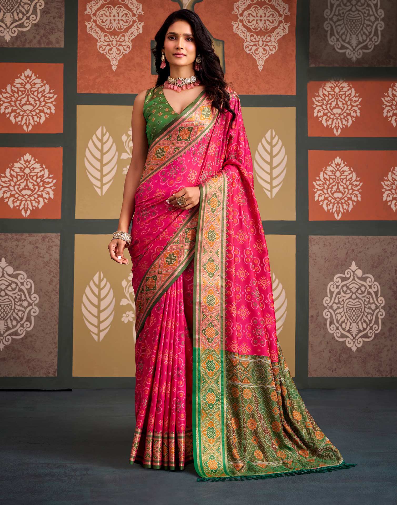 Pink Silk Woven Patola Saree