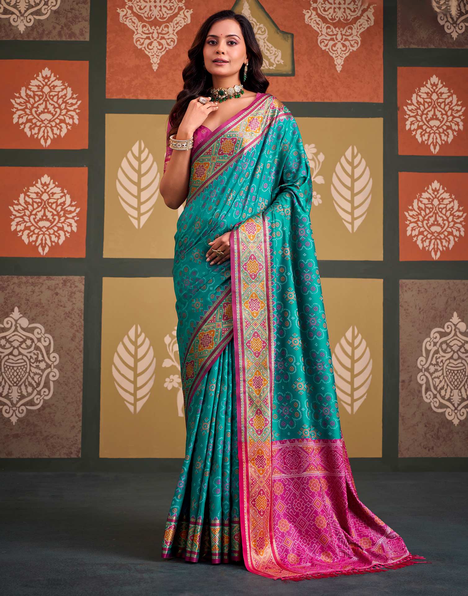 Teal Blue Silk Woven Patola Saree