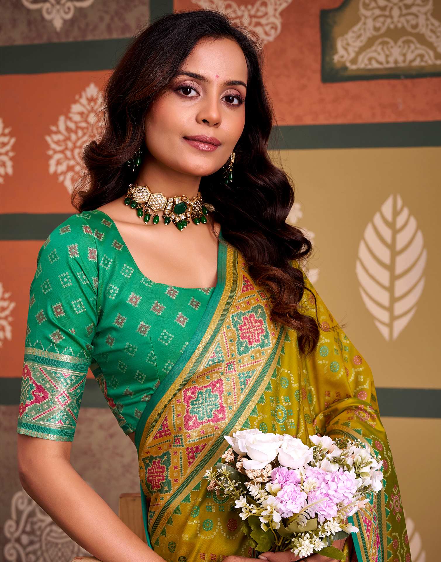 Lime Yellow Silk Woven Patola Saree