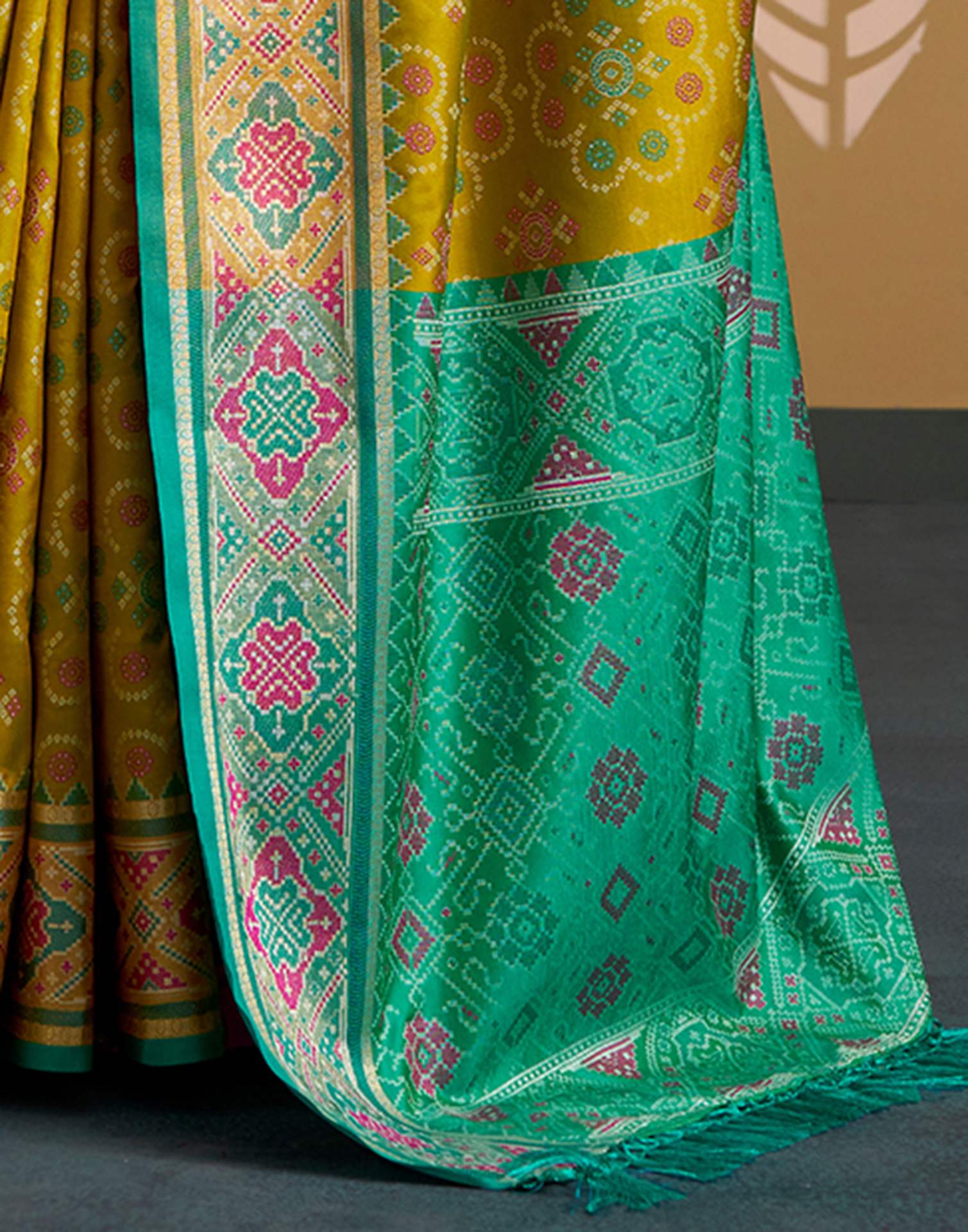 Lime Yellow Silk Woven Patola Saree