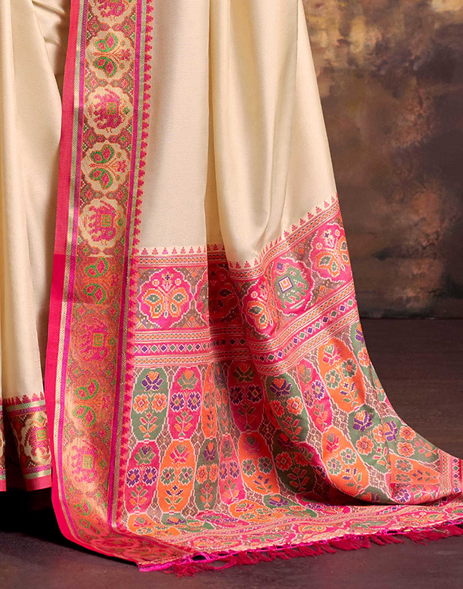Beige Silk Woven Patola Saree