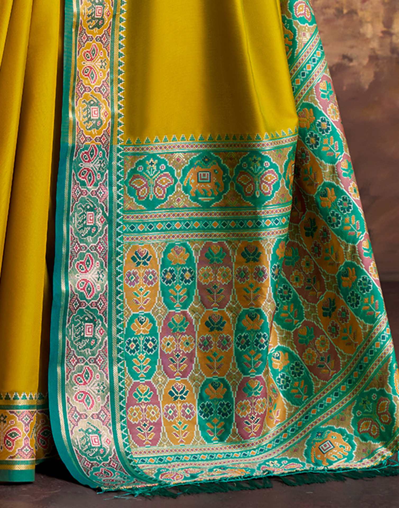 Mustard Yellow Silk Woven Patola Saree