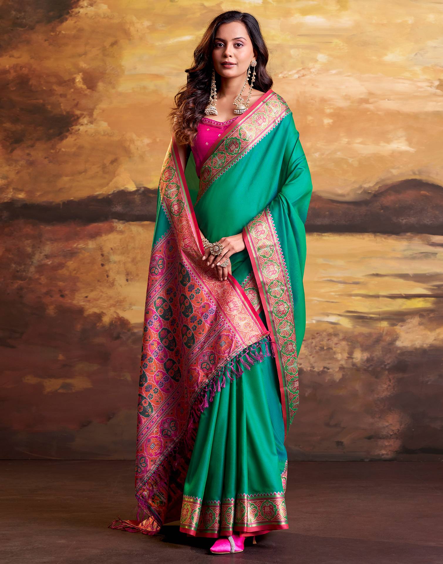 Teal Green Silk Woven Patola Saree