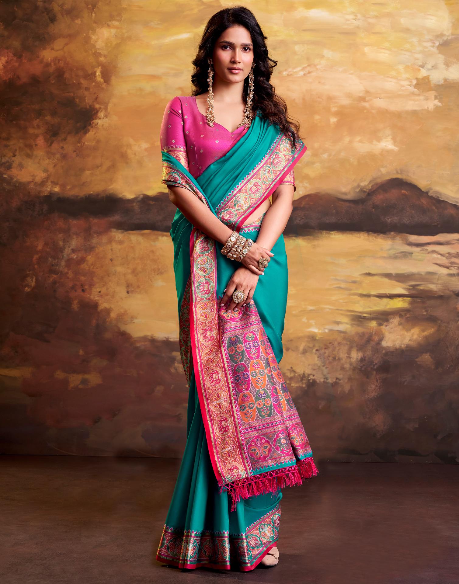 Teal Blue Silk Woven Patola Saree