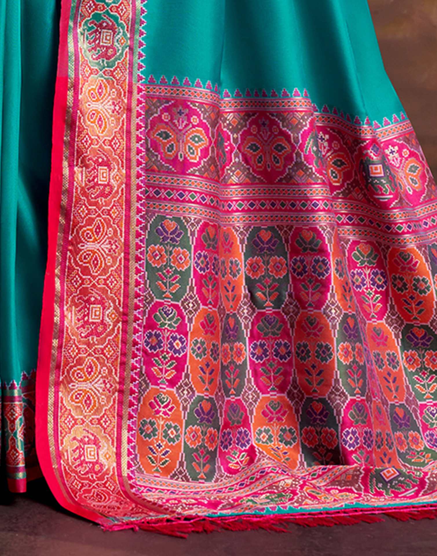 Teal Blue Silk Woven Patola Saree