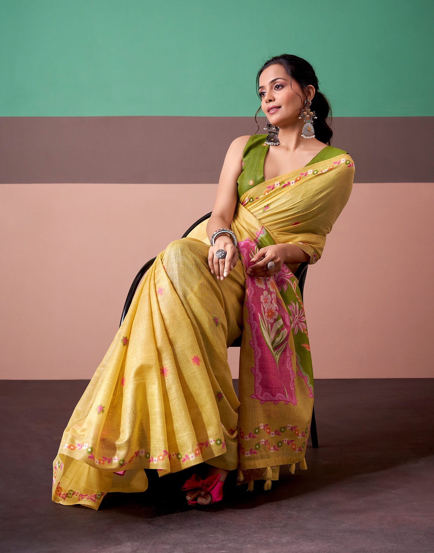 Light Yellow Silk Printed Saree