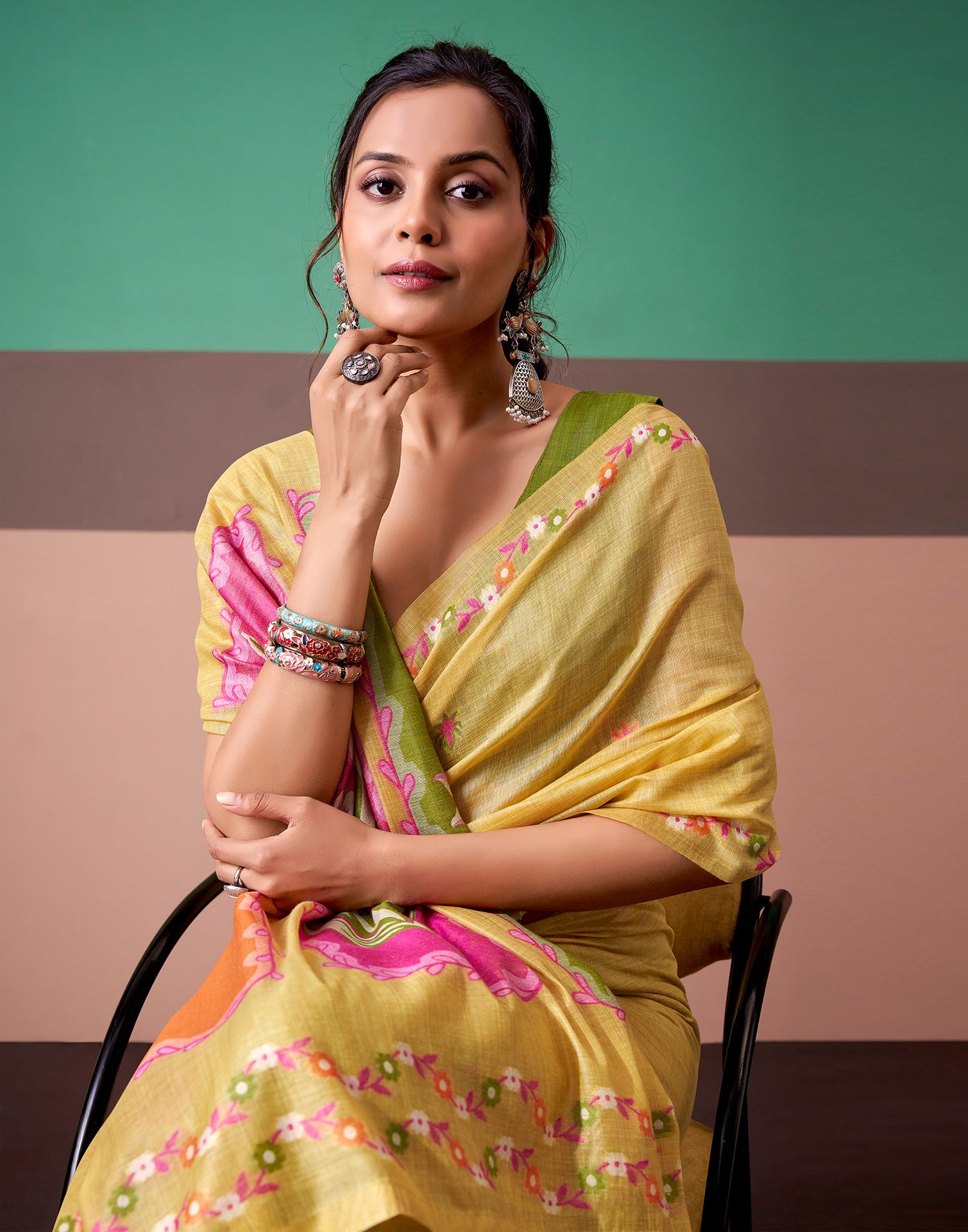 Light Yellow Silk Printed Saree