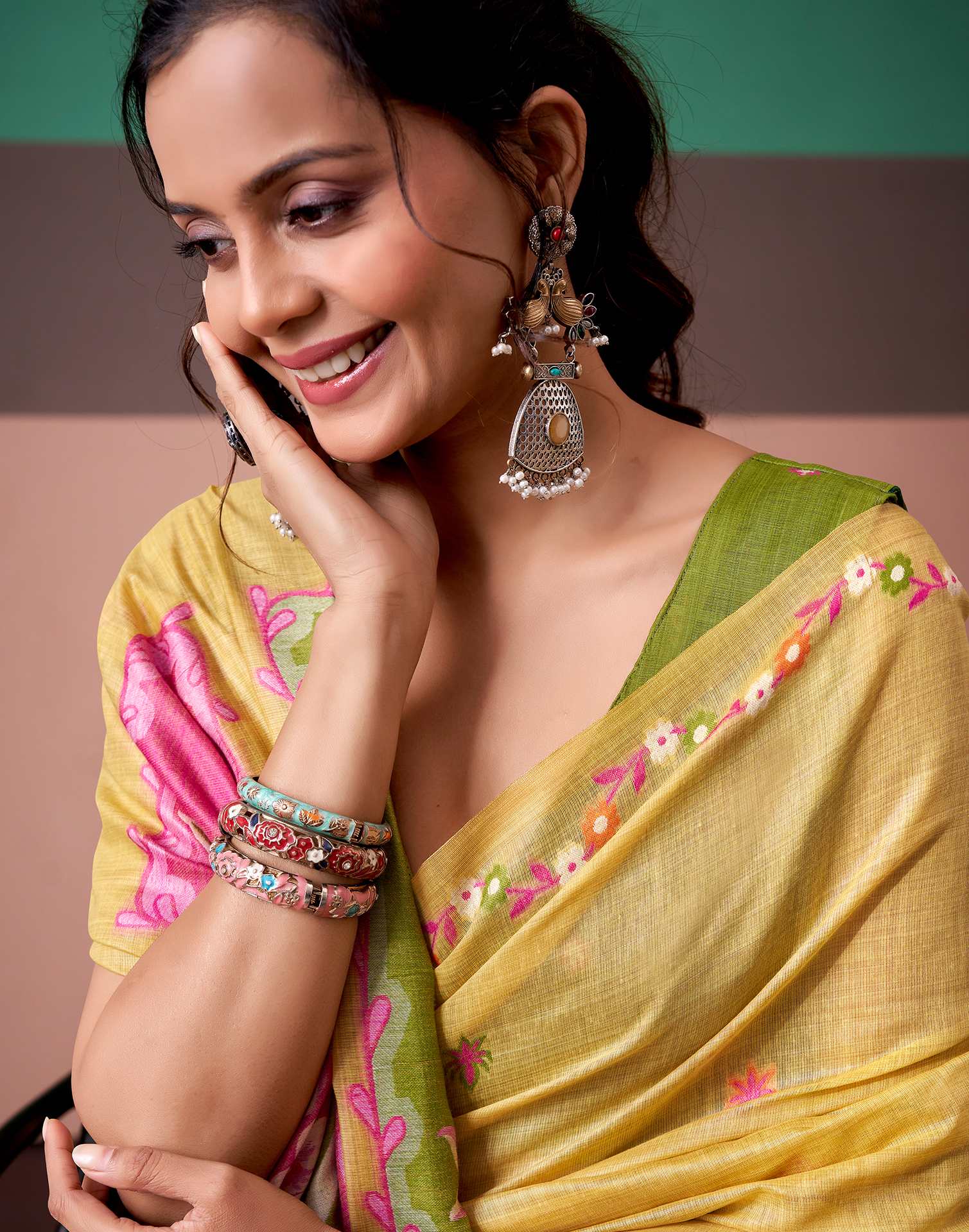 Light Yellow Silk Printed Saree