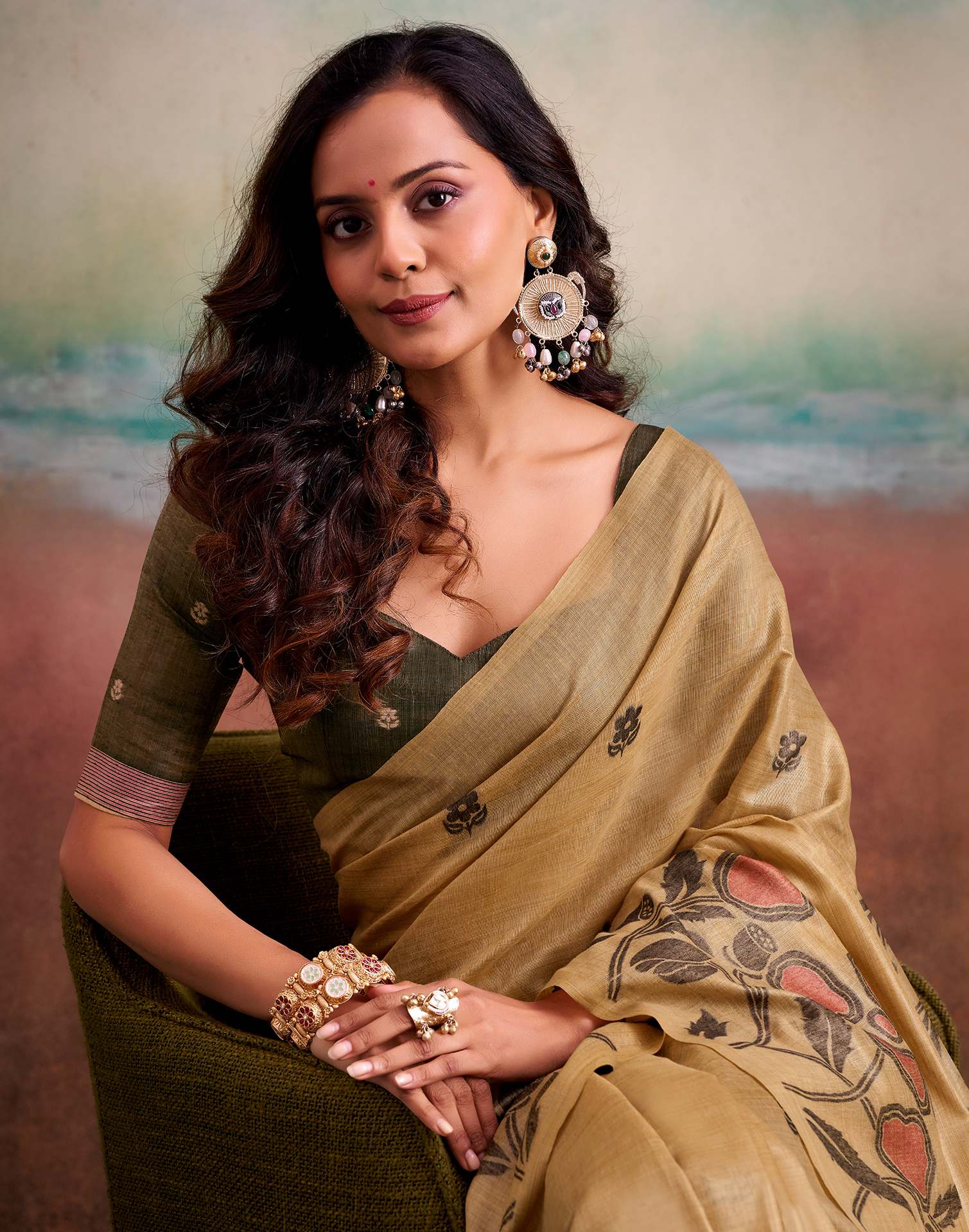 Light Brown Silk Printed Saree