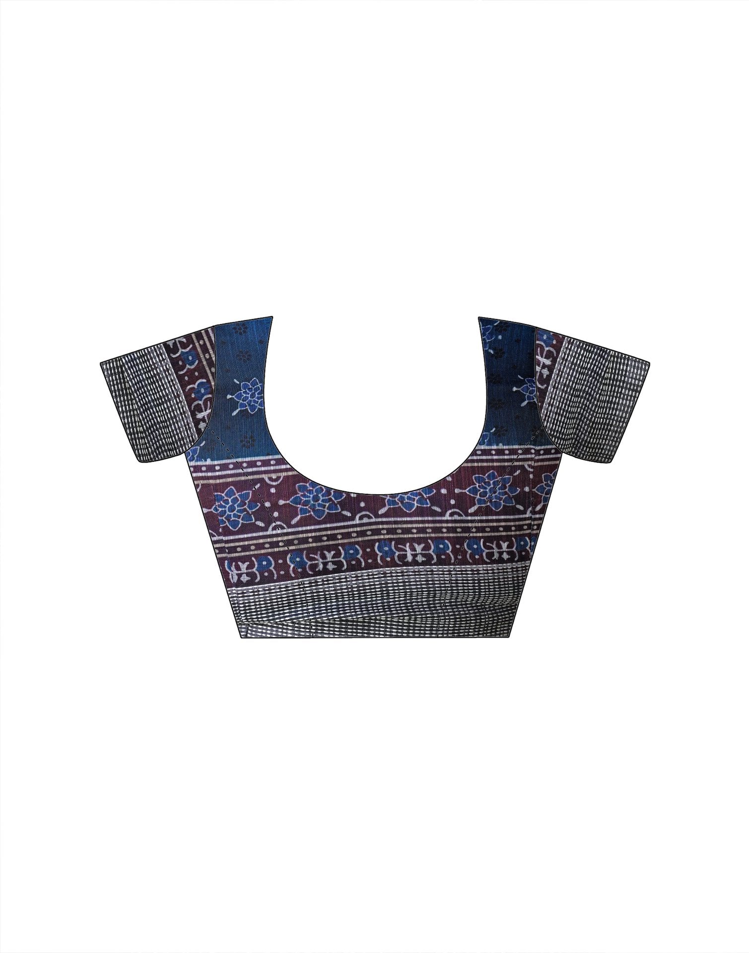 Ready To Wear Navy Blue Linen Printed Embroidery Border Saree
