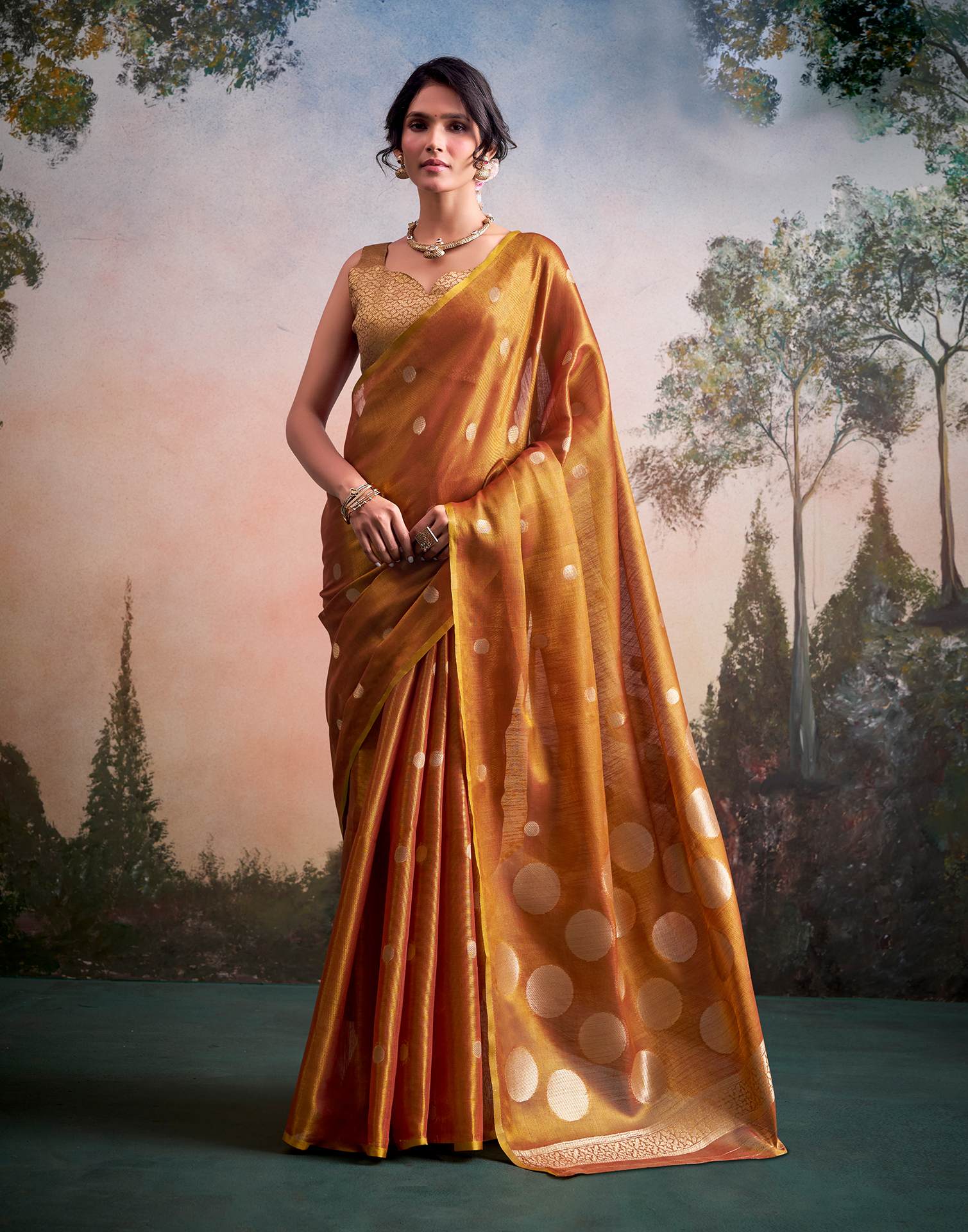 Copper Tissue Silk Woven Saree