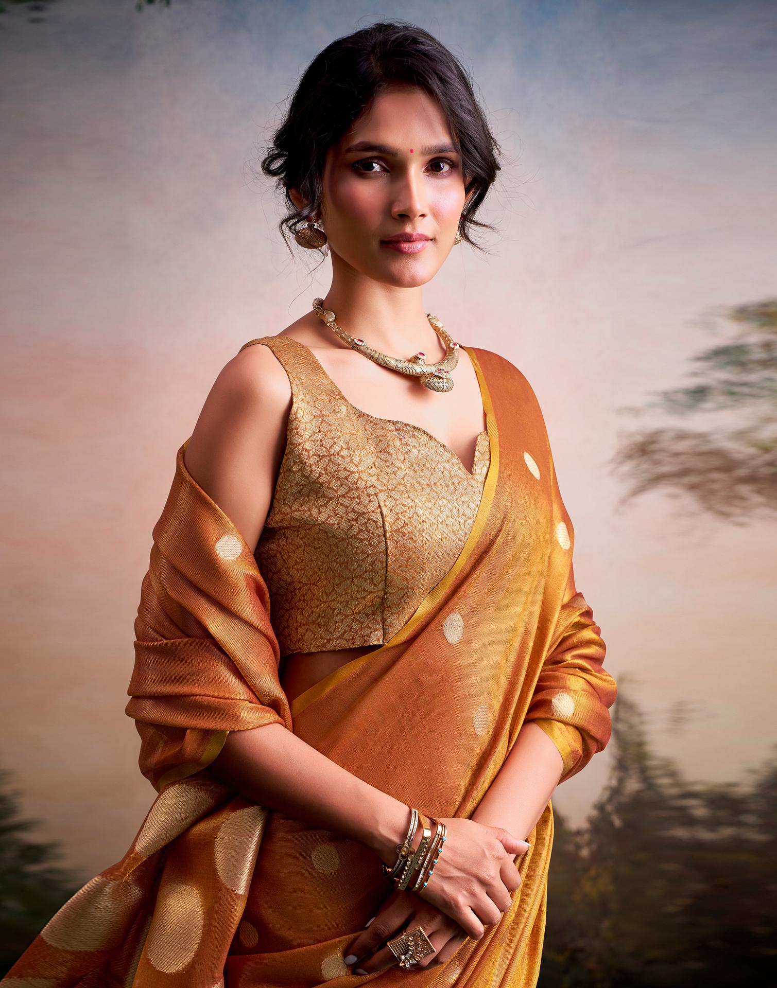 Copper Tissue Silk Woven Saree