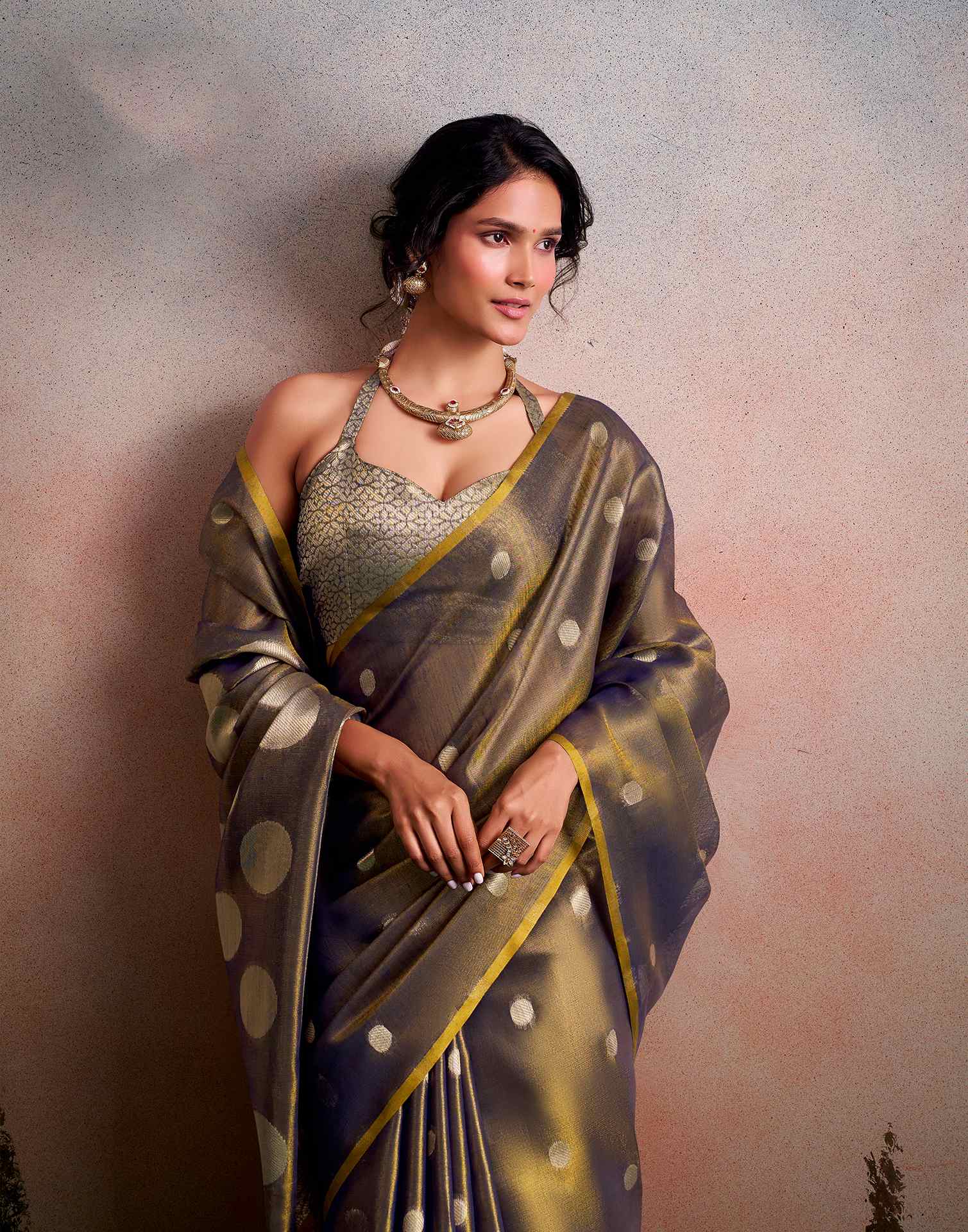 Grey Tissue Silk Woven Saree
