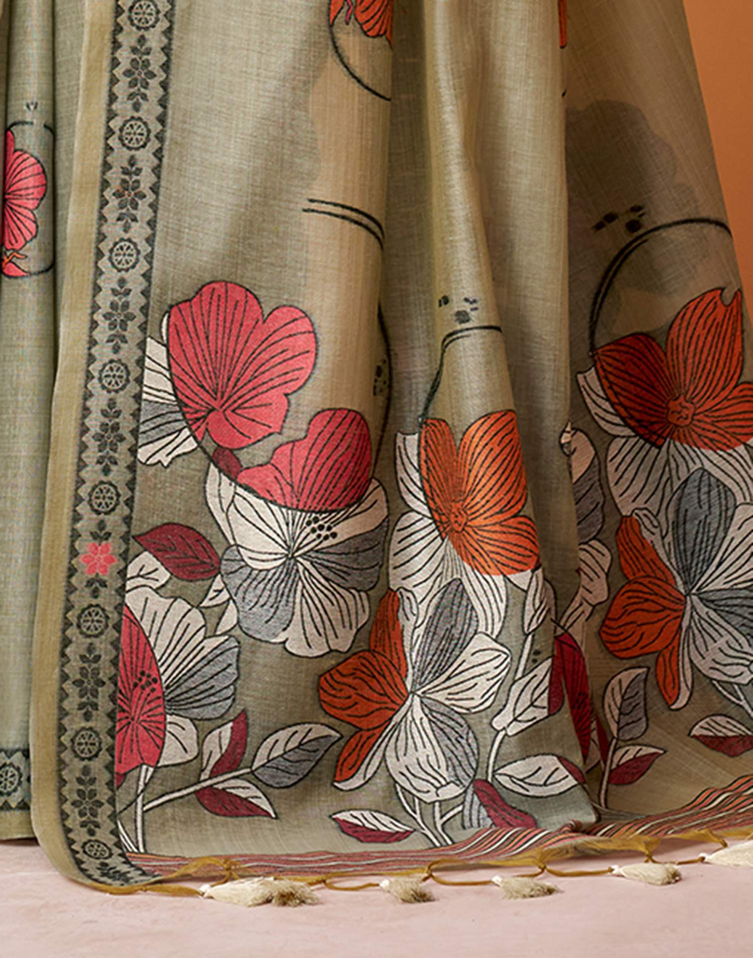 Grey Silk Woven Printed Saree