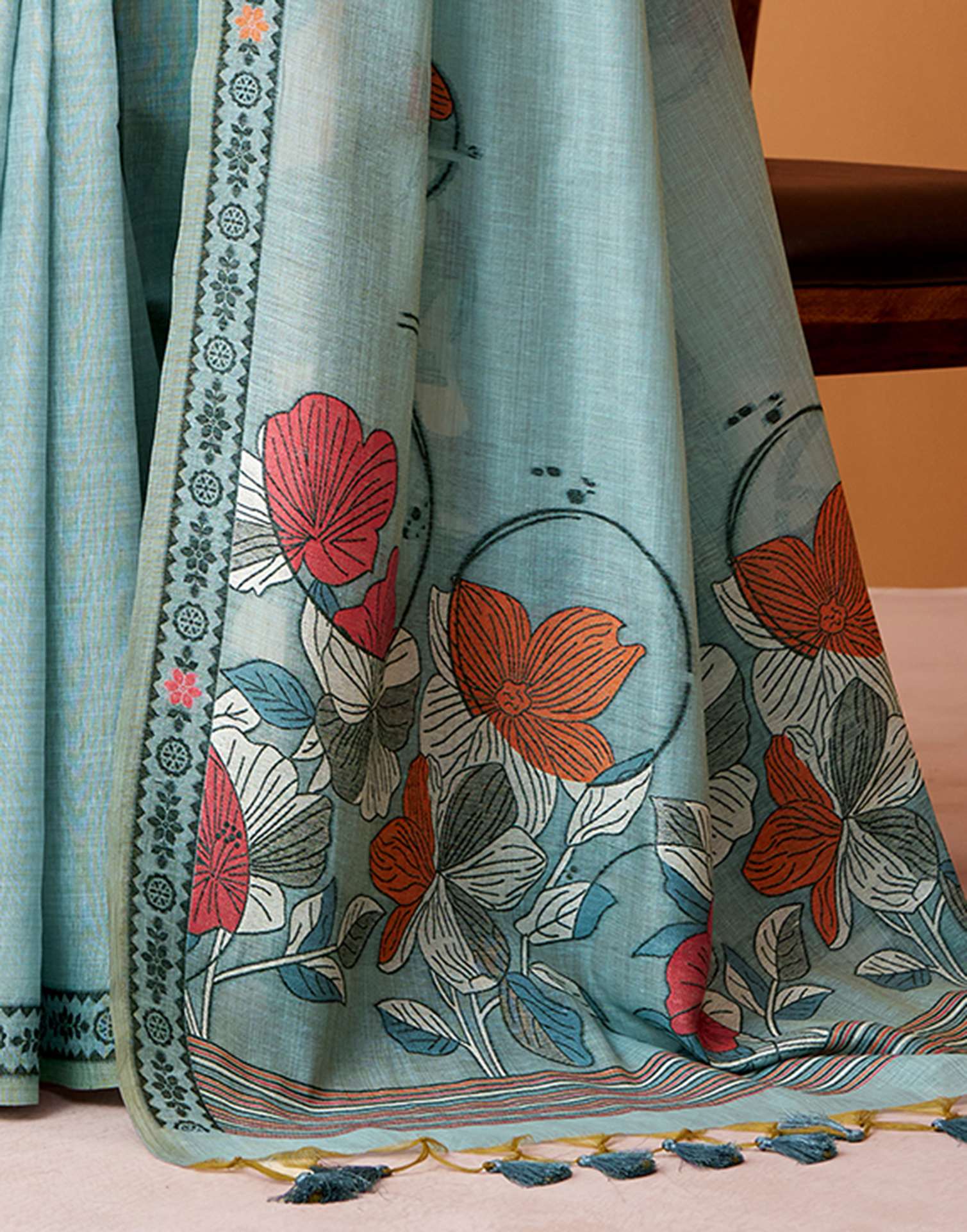 Light Blue Silk Woven Printed Saree