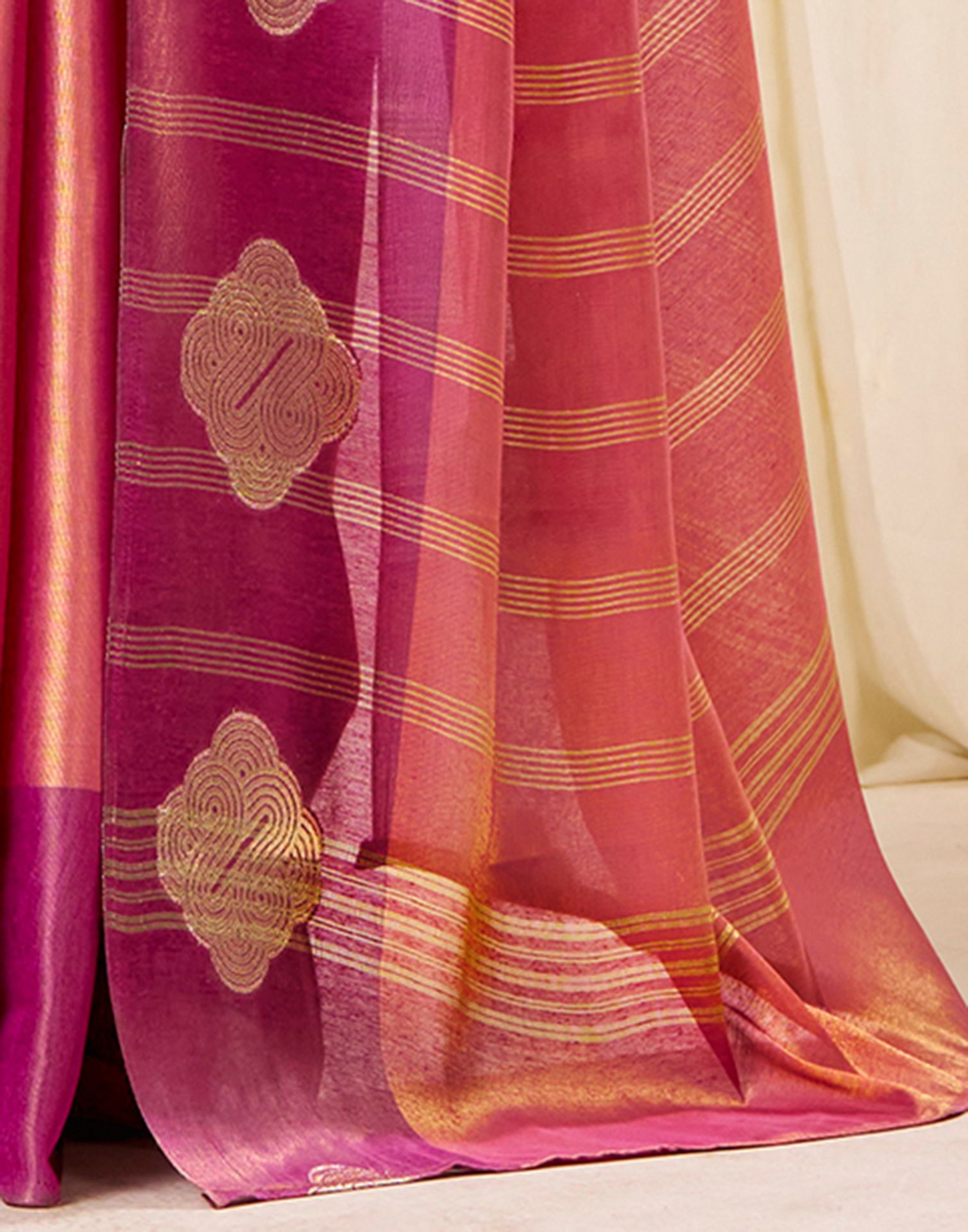 Coral Pink Tissue Silk Woven Saree
