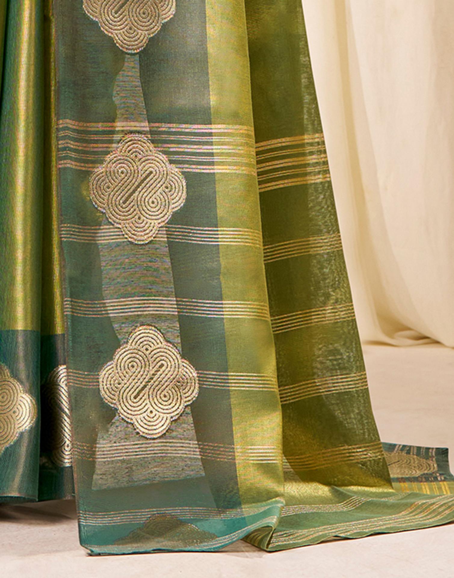 Moss Green Tissue Silk Woven Saree