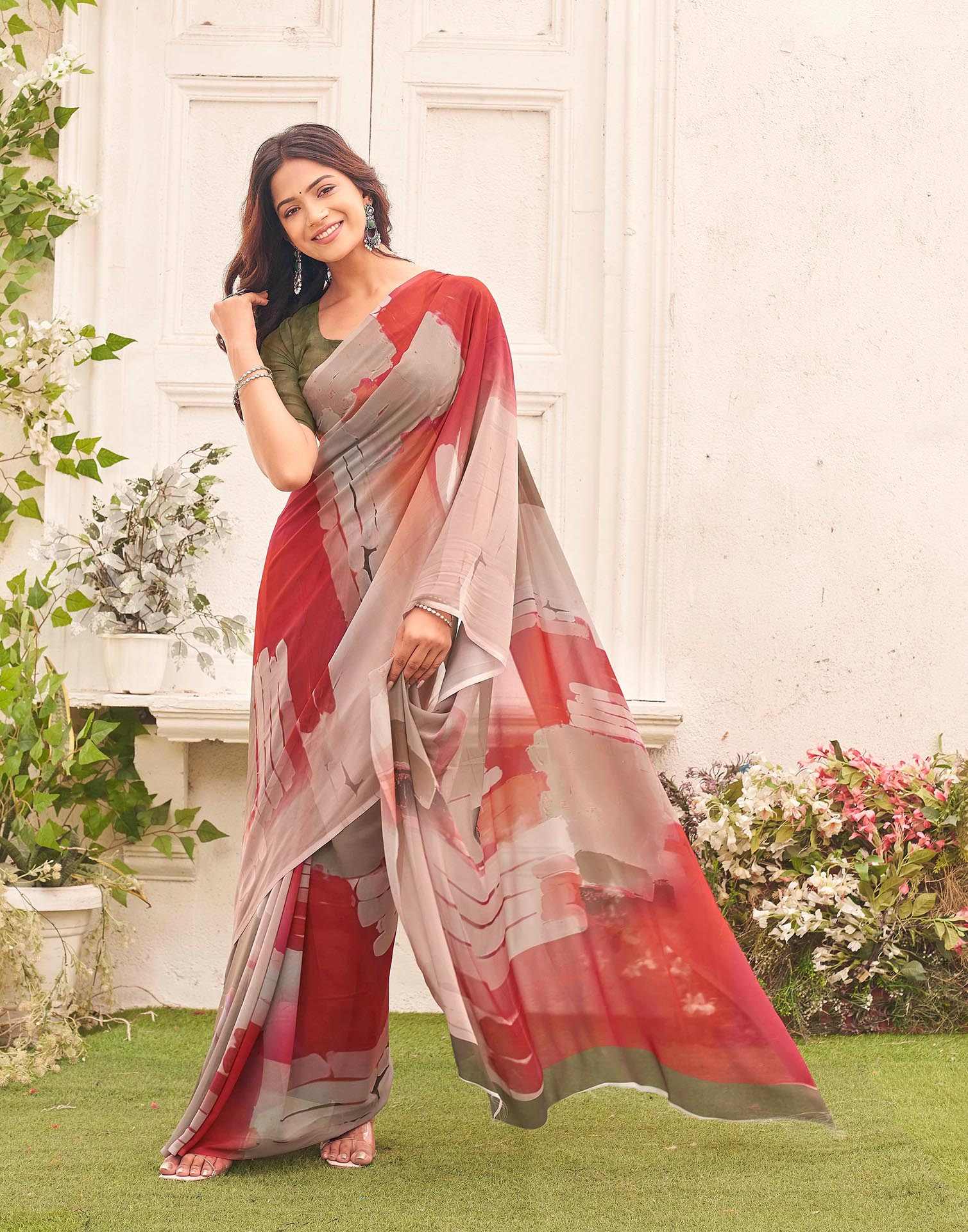 Mauve Georgette Printed Saree